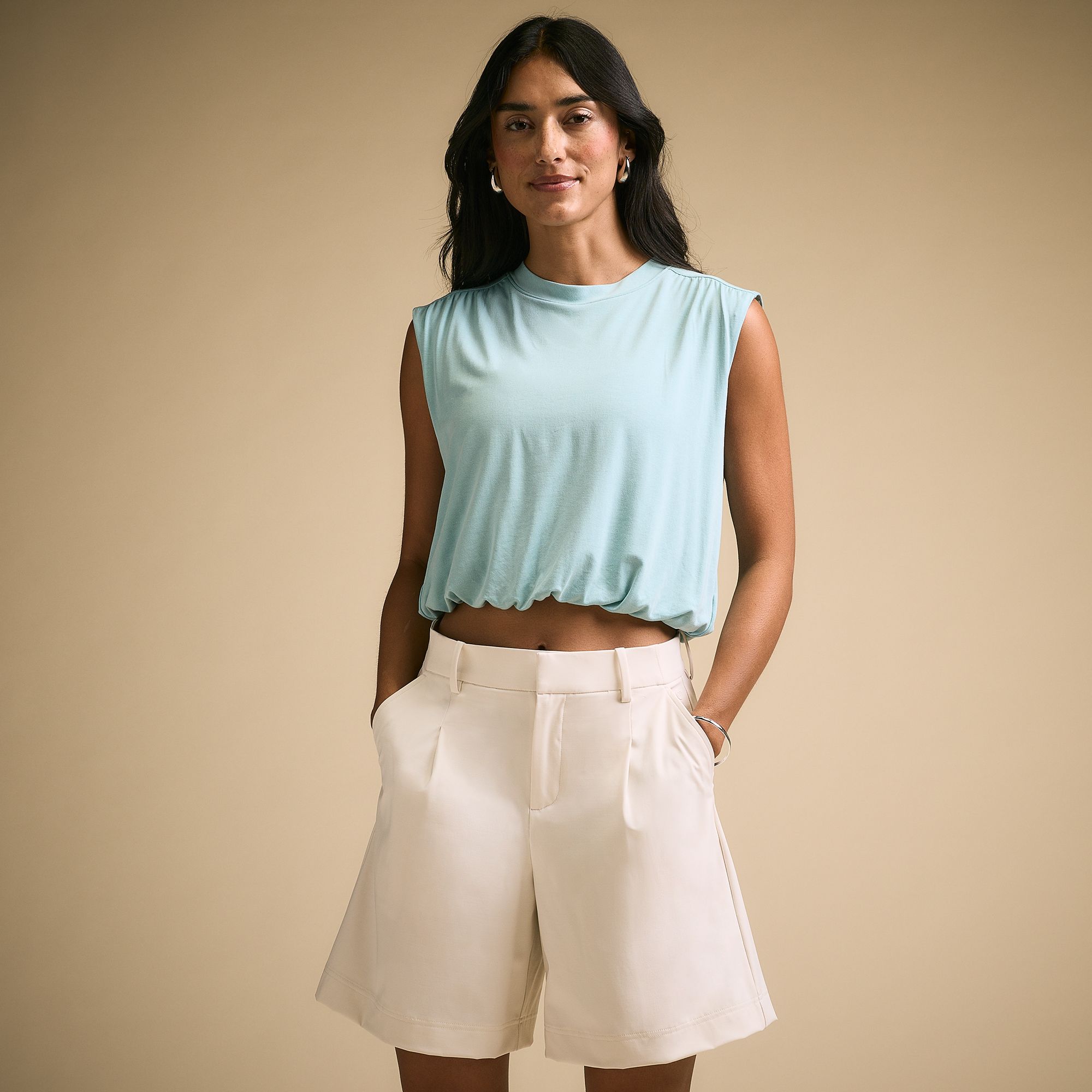 CALIA Women's Sandwash Bubble Hem Top