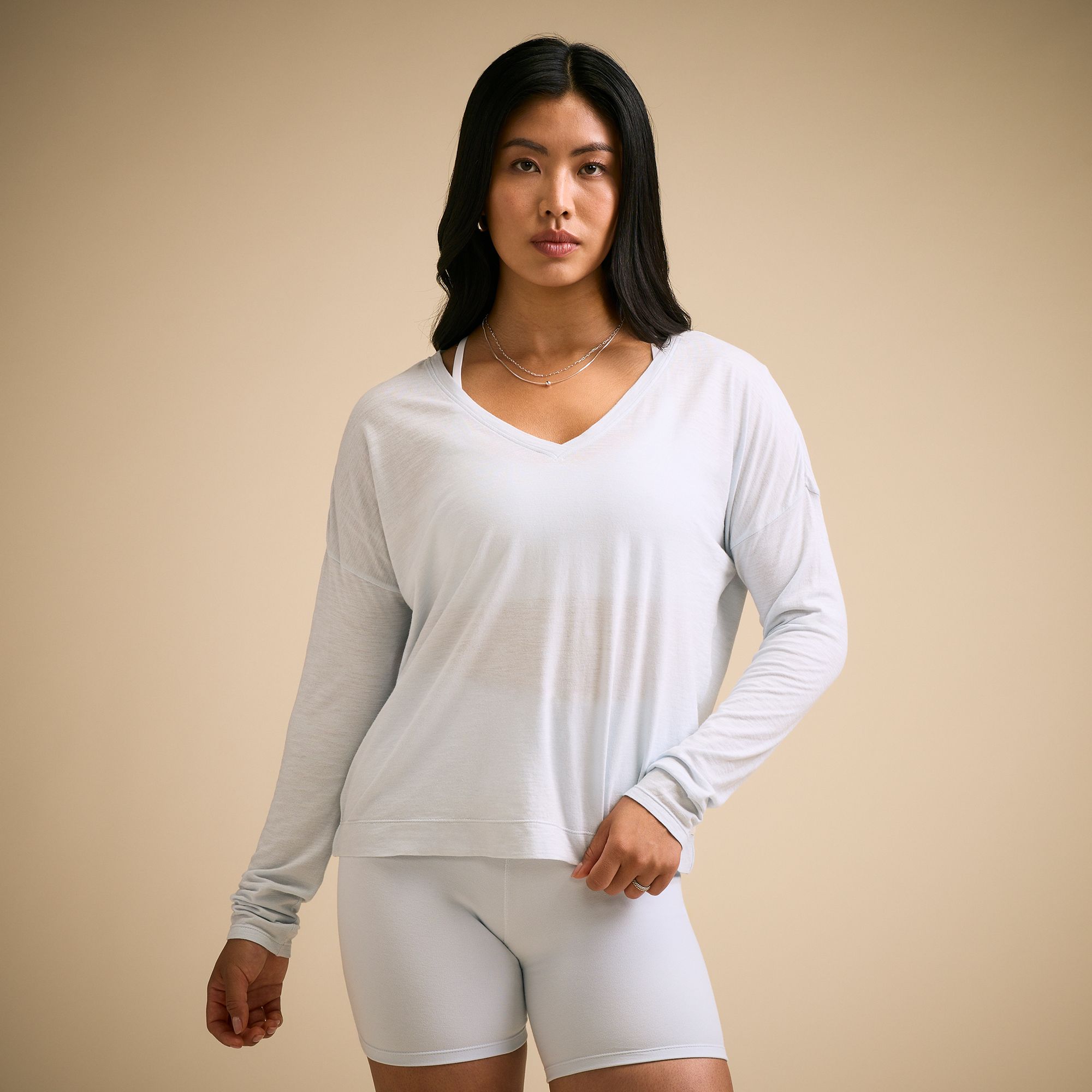CALIA Women's Everyday Slub V-Neck Long Sleeve Tee