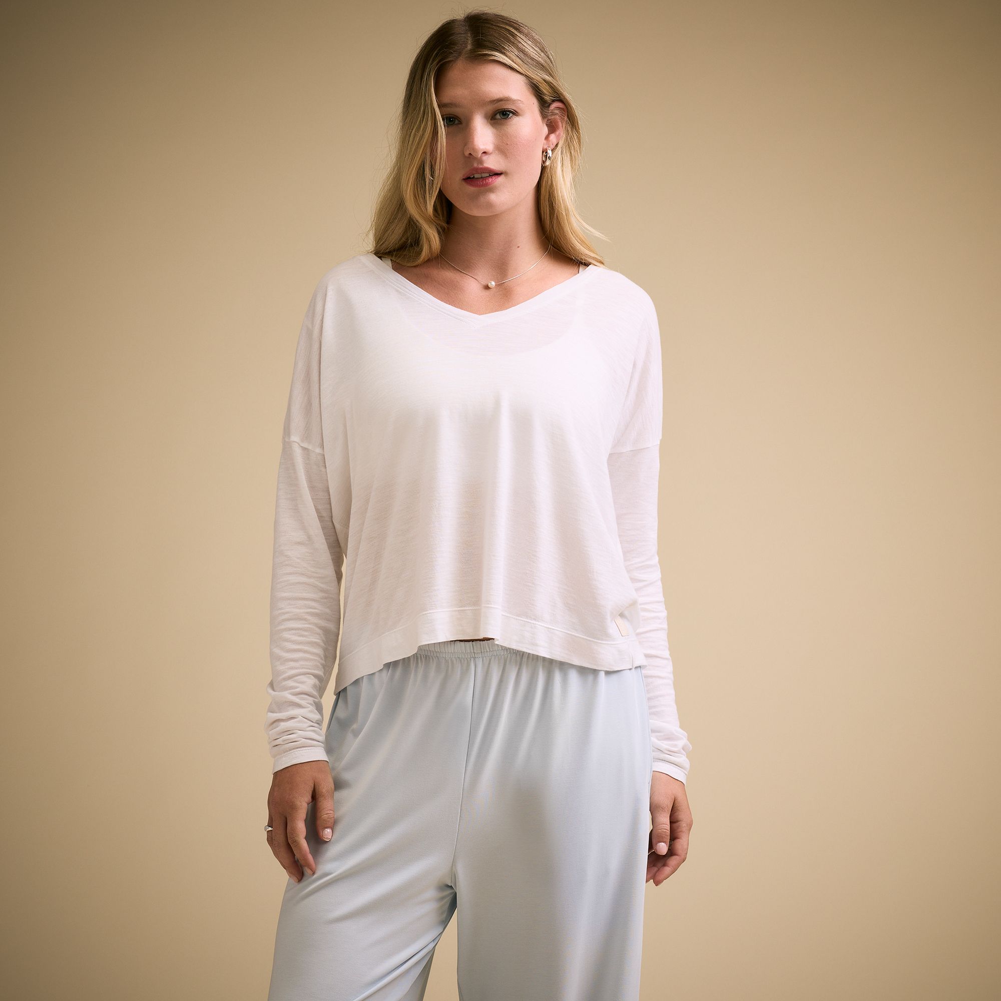 CALIA Women's Everyday Slub V-Neck Long Sleeve Tee