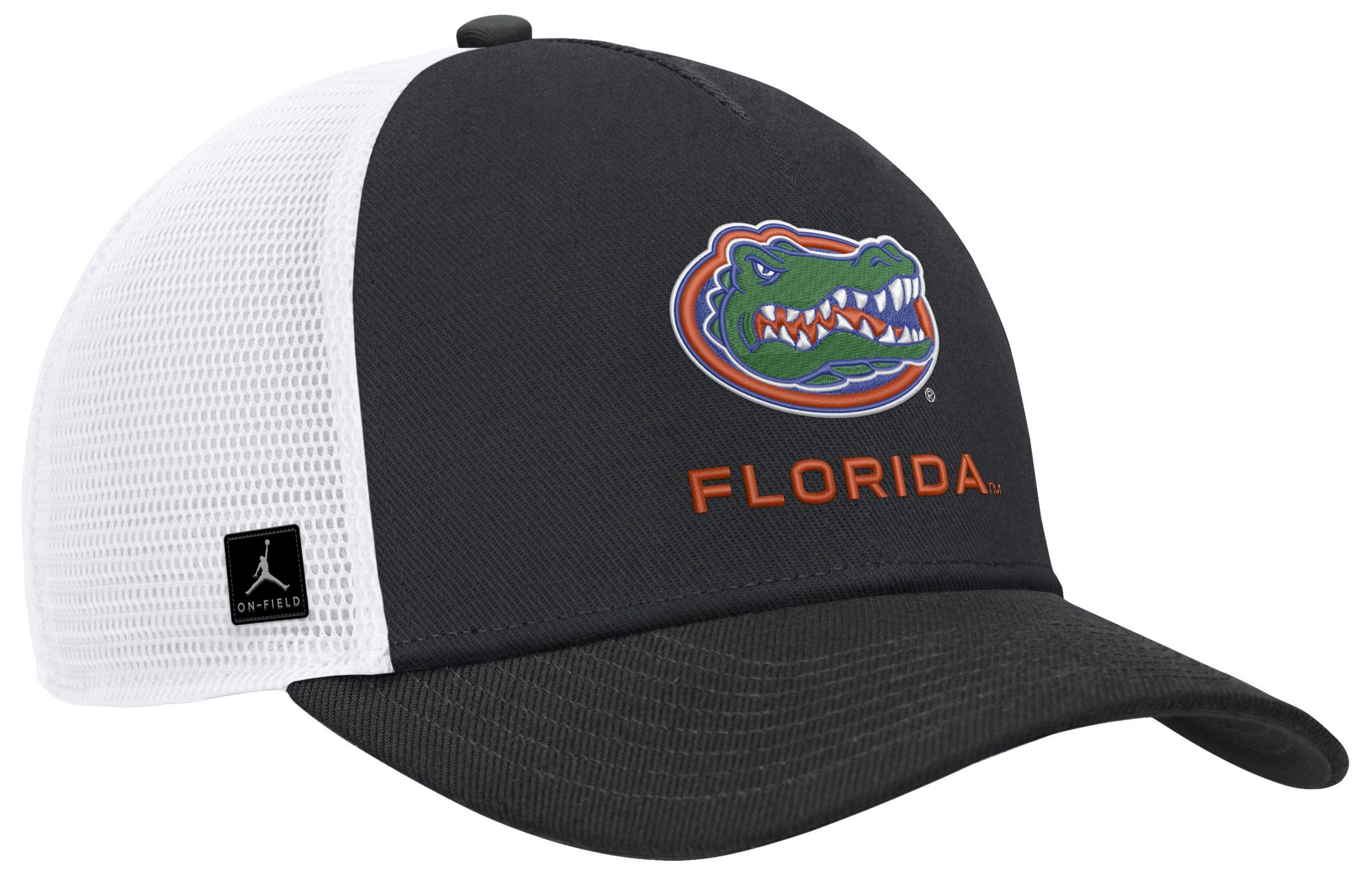 Jordan Adult Florida Gators Black and White Rise Game Day 5 Panel Structured Trucker Hat