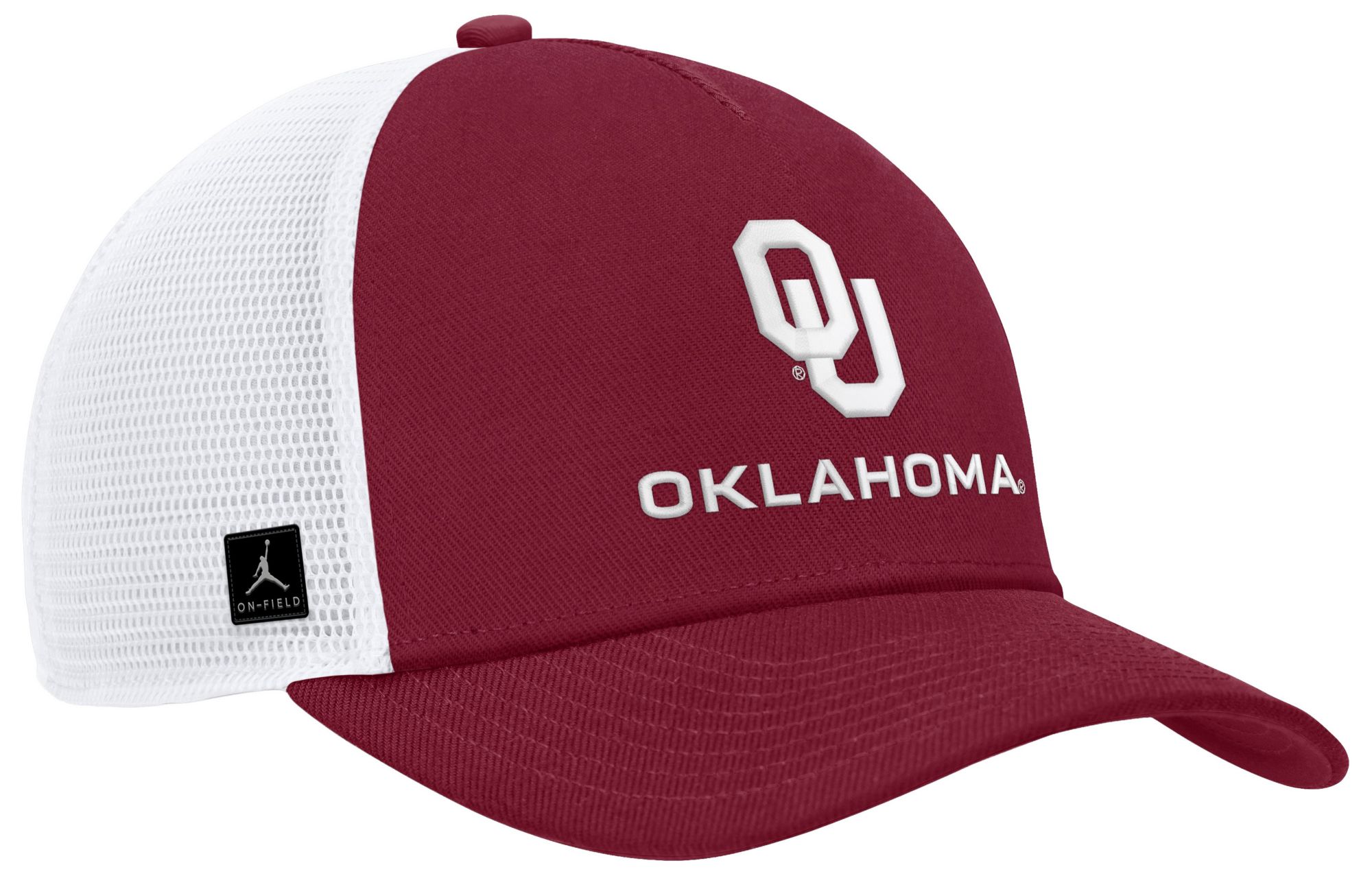Jordan Adult Oklahoma Sooners Crimson and White Rise Game Day 5 Panel Structured Trucker Hat