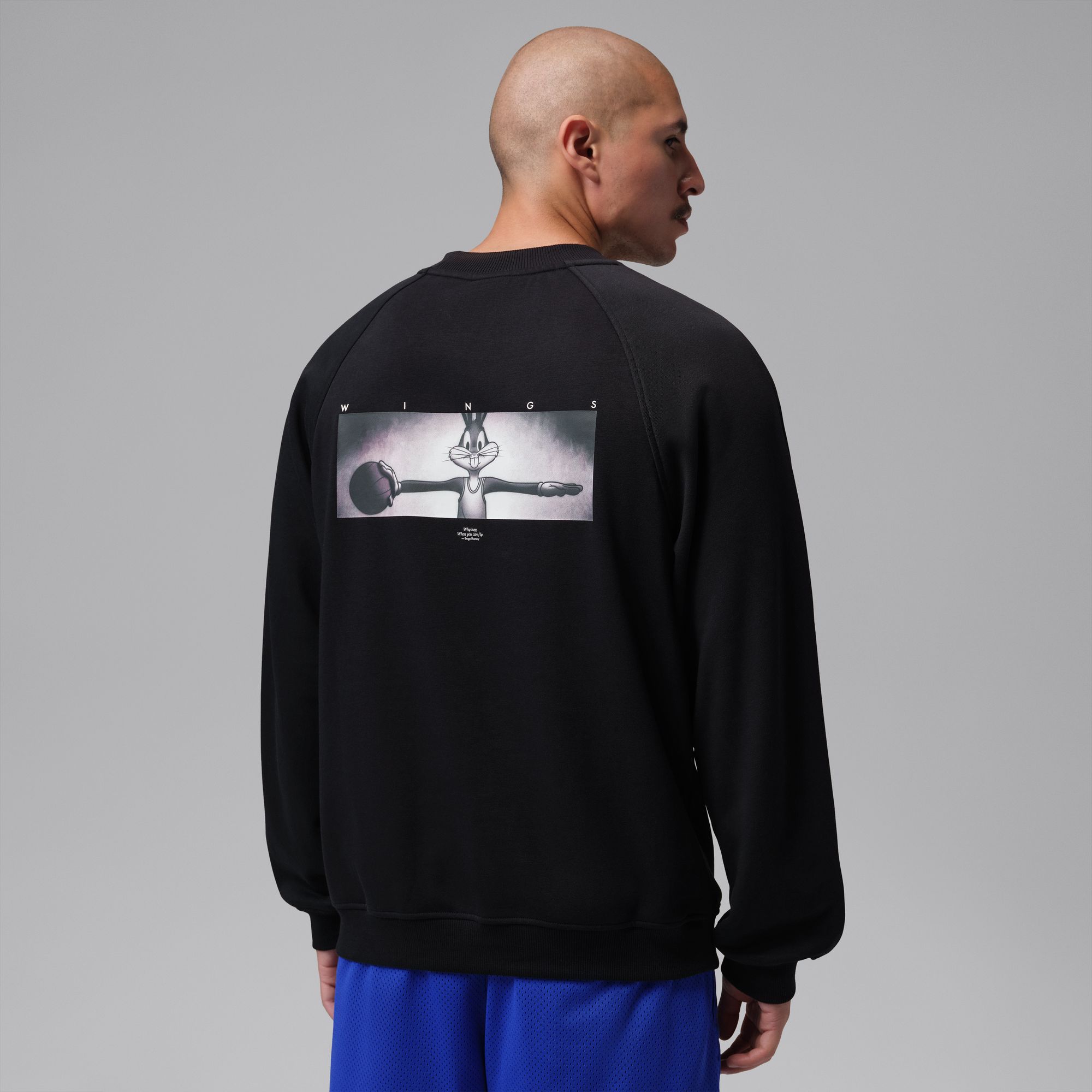 Jordan Men's Brooklyn Space Jam Wings Fleece Crew-Neck Sweatshirt, Large, Black