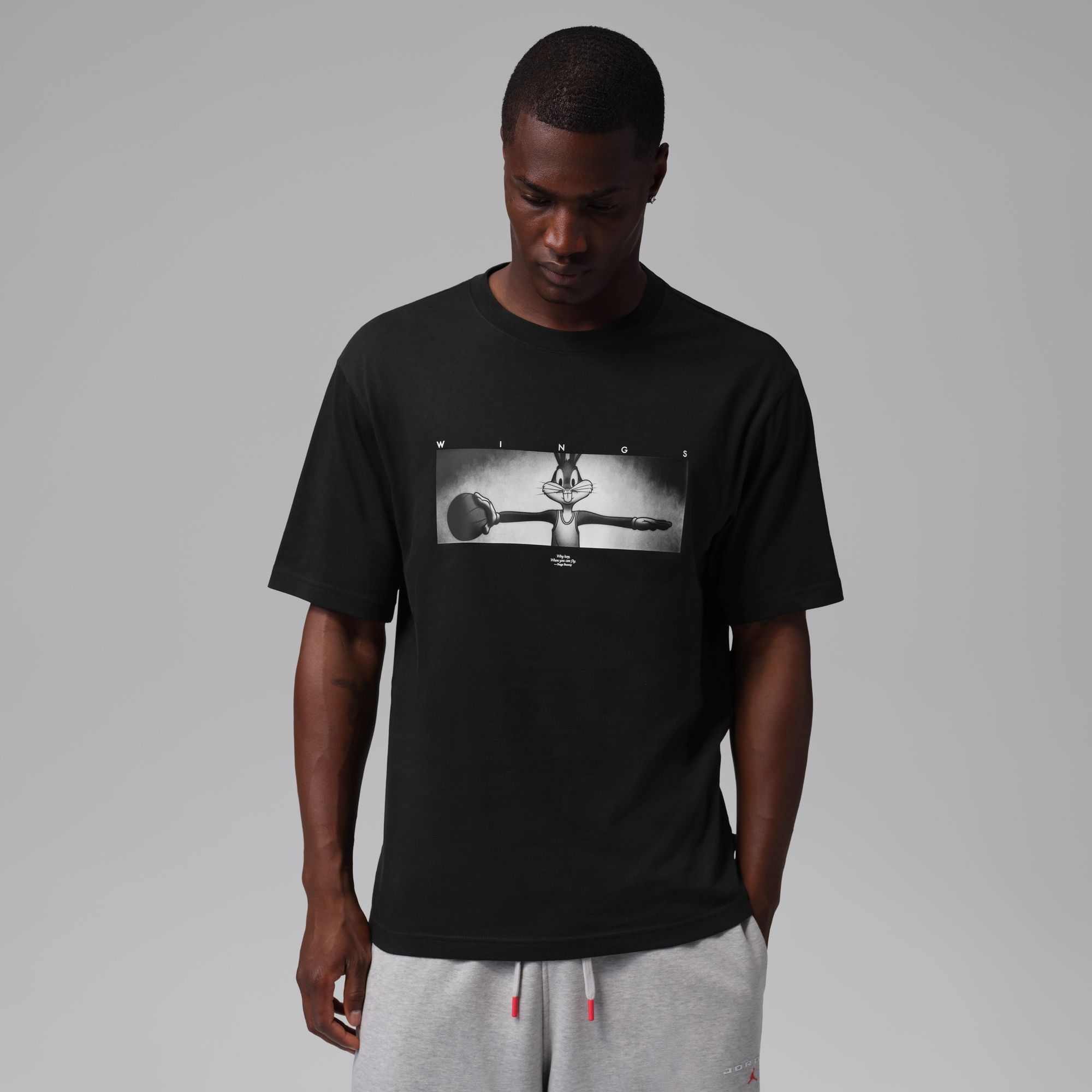 Jordan Men's Brooklyn Space Jam Wings Graphic Crew-Neck T-Shirt, Small, Black
