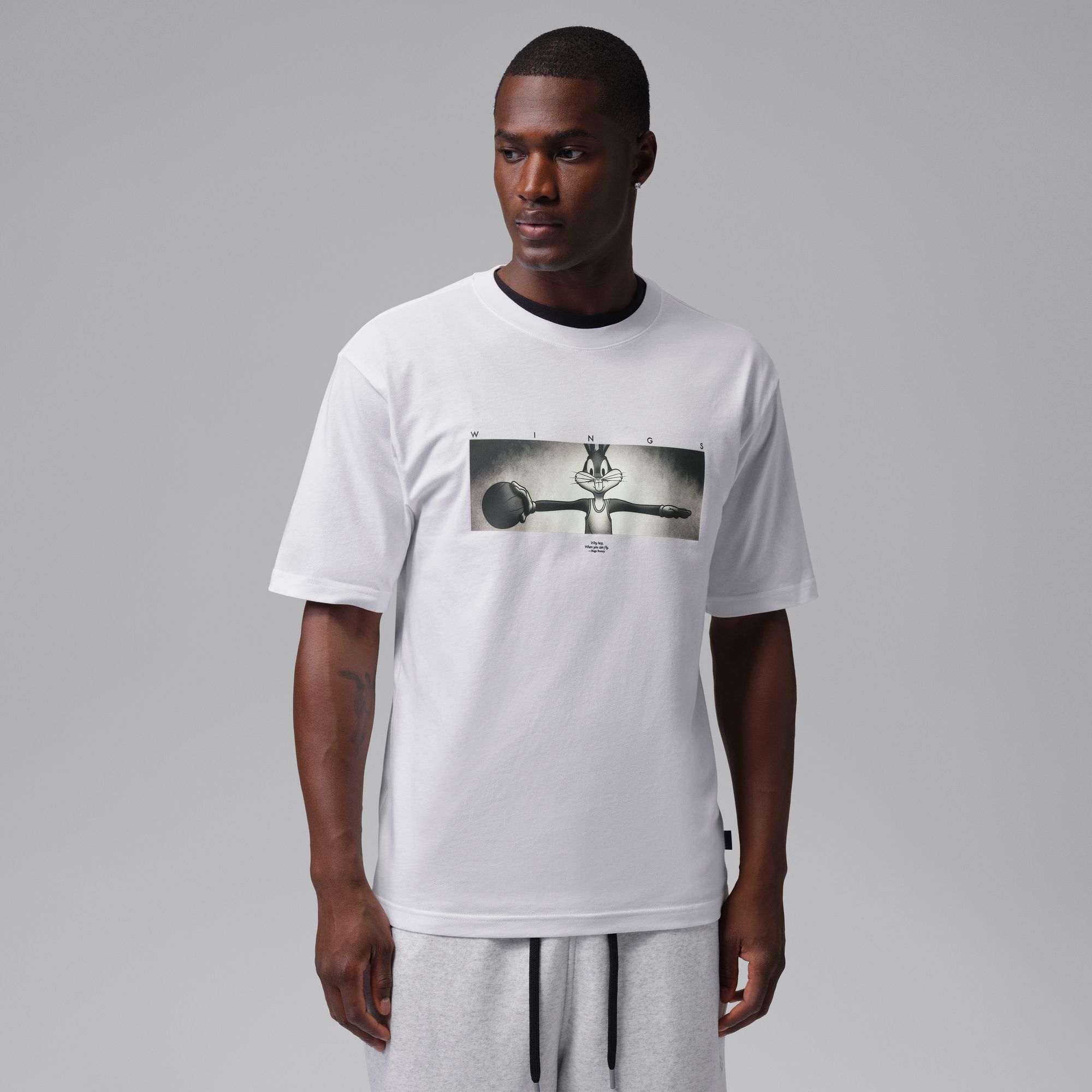Jordan Men's Brooklyn Space Jam Wings Graphic Crew-Neck T-Shirt, XL, White
