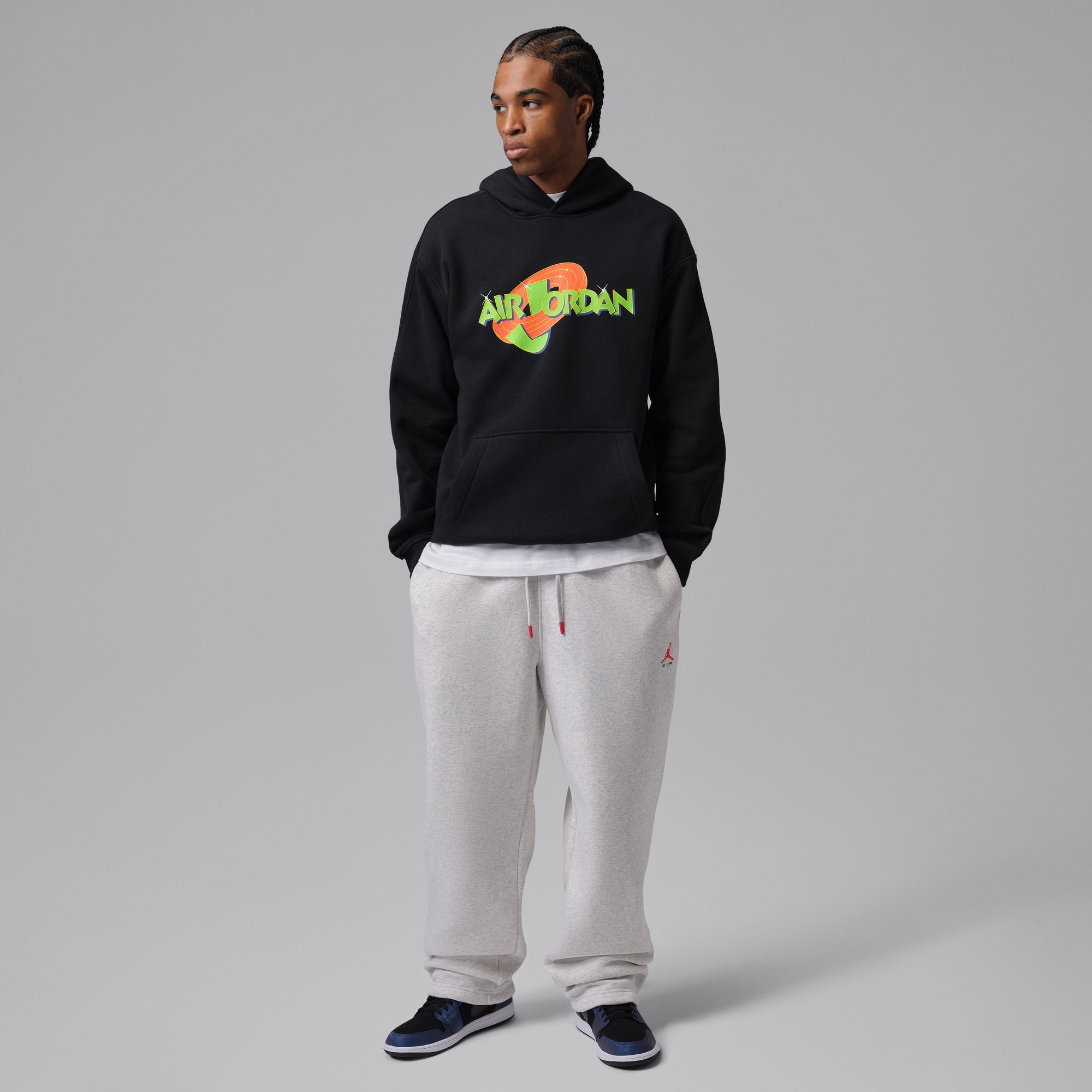 Jordan Men's Brooklyn Fleece Short-Sleeve Pullover Hoodie, Medium, Black