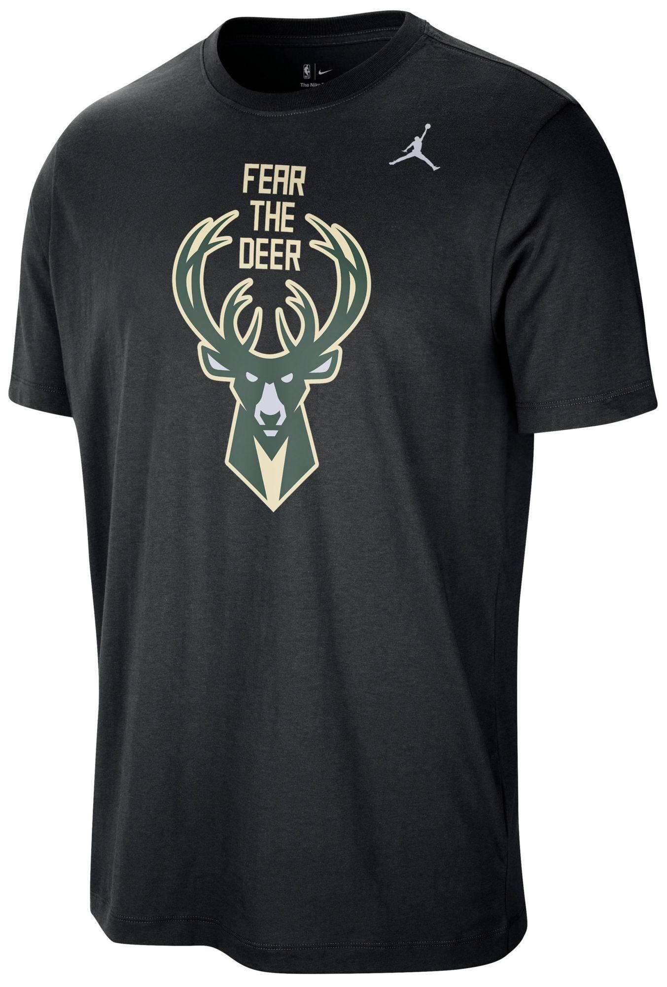 Jordan Men's Milwaukee Bucks Black Logo T-Shirt