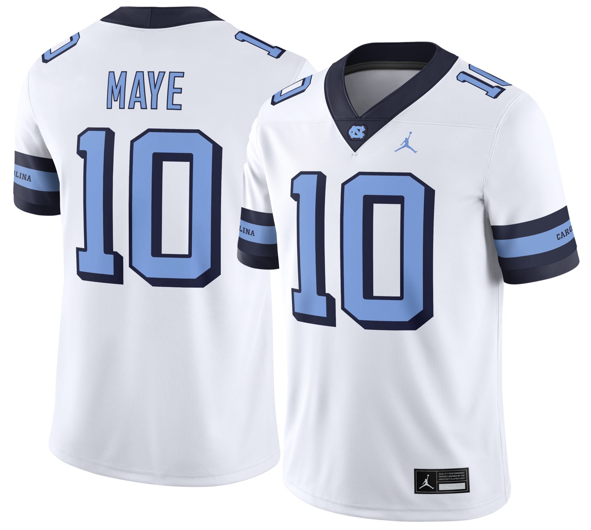 Jordan Men's North Carolina Tar Heels Drake Maye #10 White Jersey