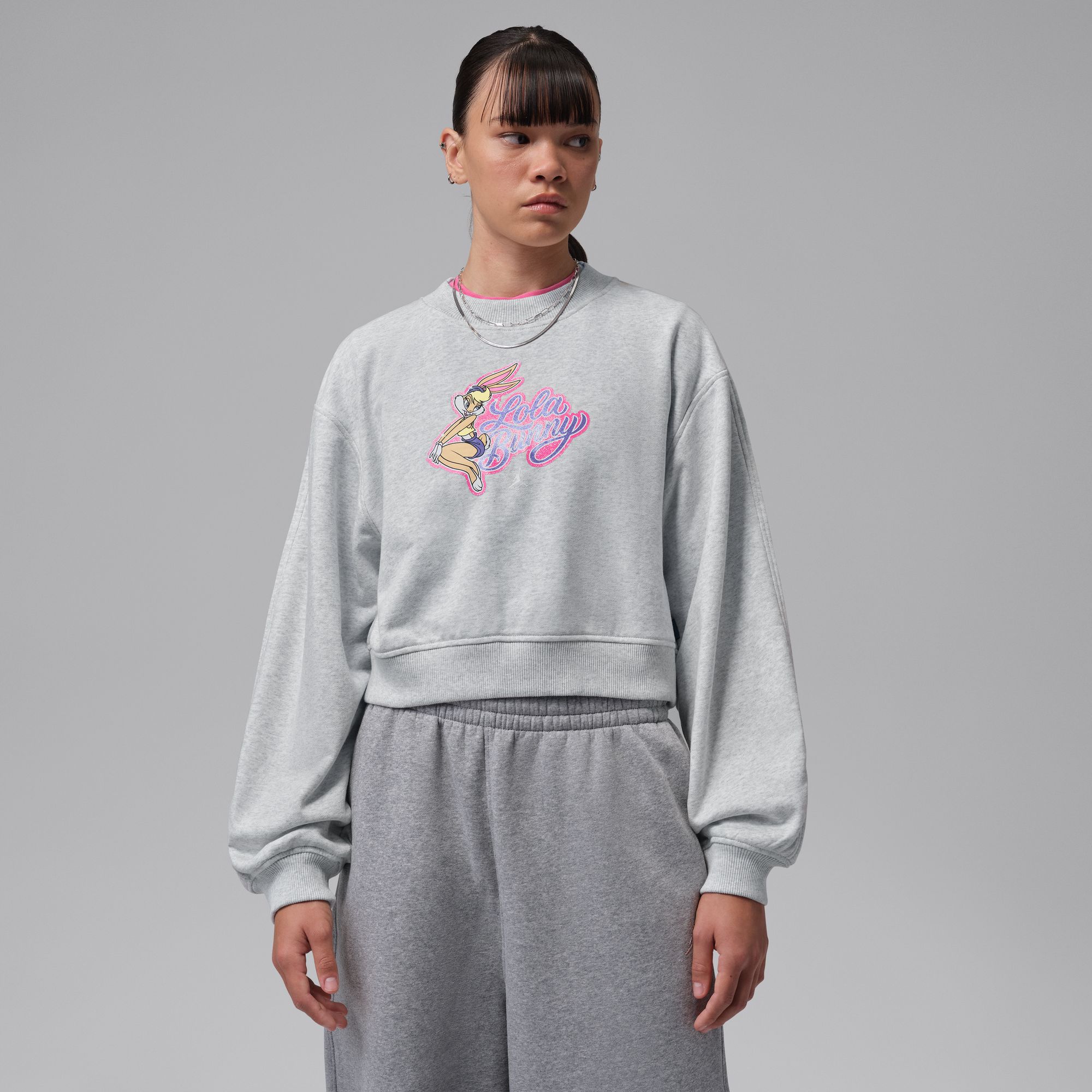 Jordan Women's Space Jam Brooklyn Lola Bunny Crew-Neck Sweatshirt, XL, Neutral Grey/HTR