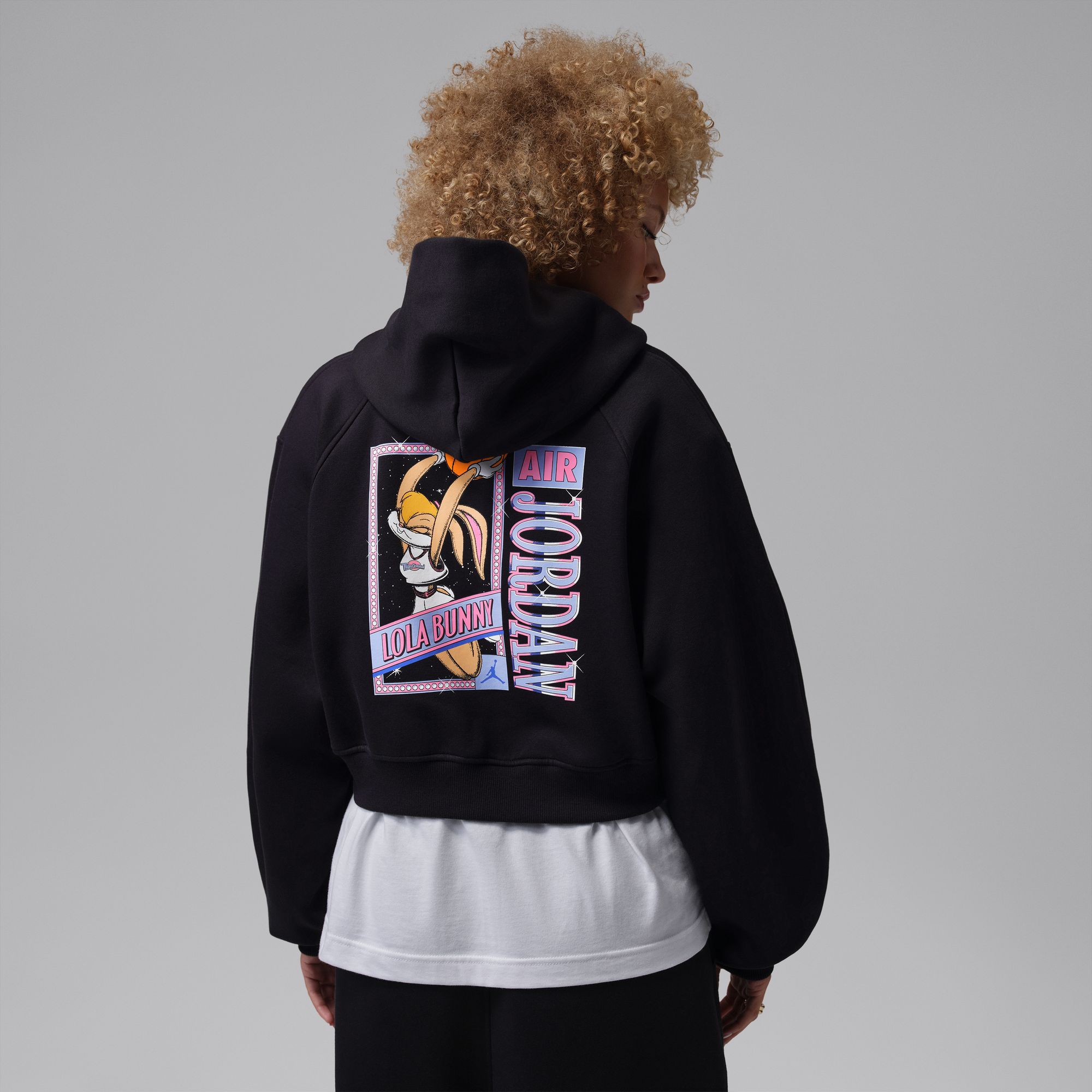 Jordan Women's Space Jam Brooklyn Fleece Full-Zip Cropped Hoodie, Large, Black