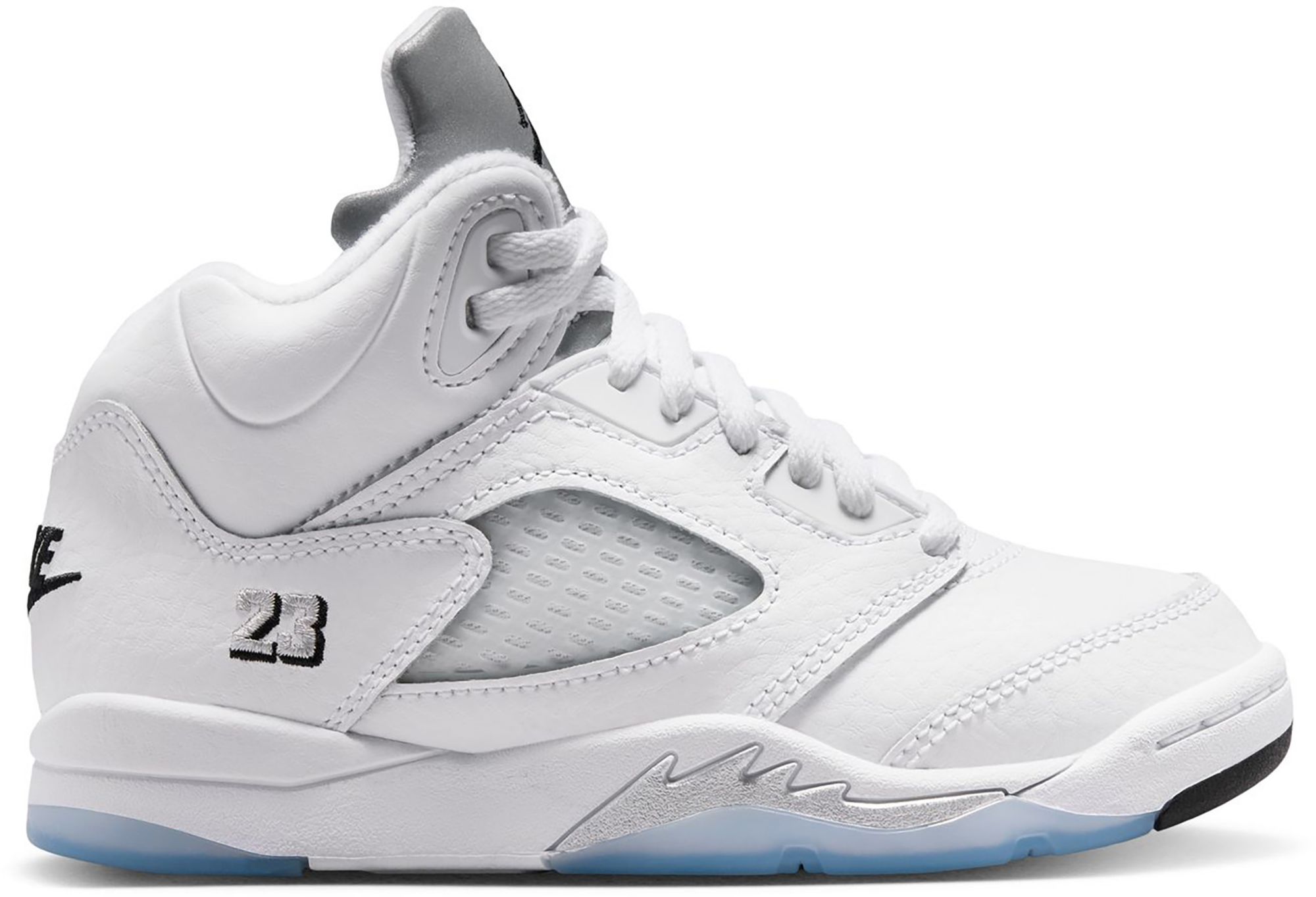 Air Jordan Kids' Preschool 5 Retro "White and Metallic Silver" Basketball Shoes