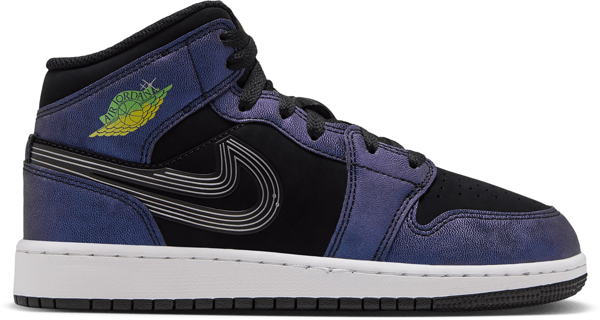 Jordan Kids' Grade School Air Jordan 1 Mid SE 'Space Jam' Basketball Shoes, Size 5, Black/Yellow/Green