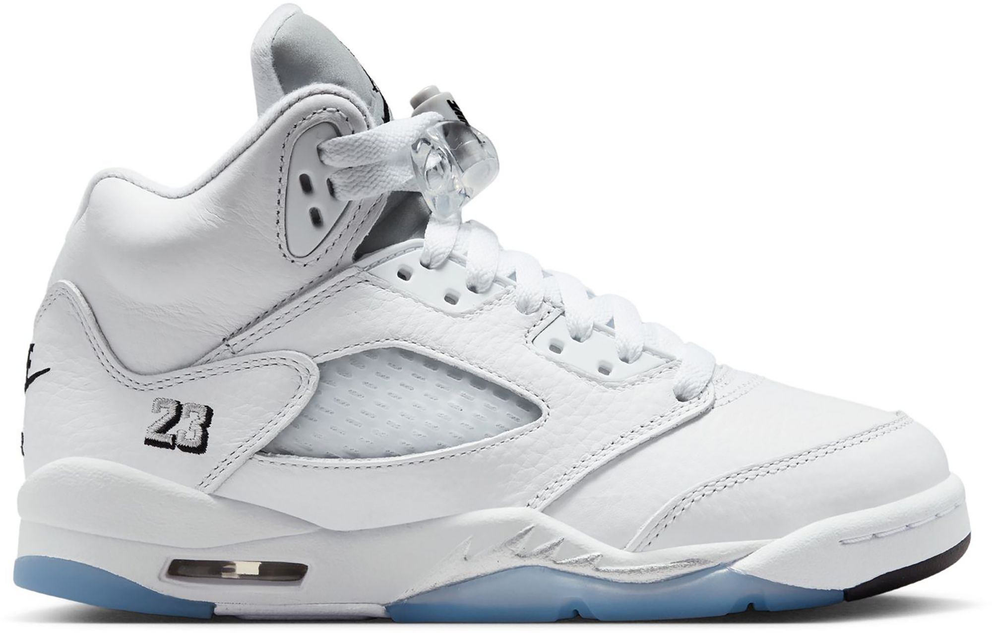 Air Jordan Kids' Grade School 5 Retro "White and Metallic Silver" Basketball Shoes