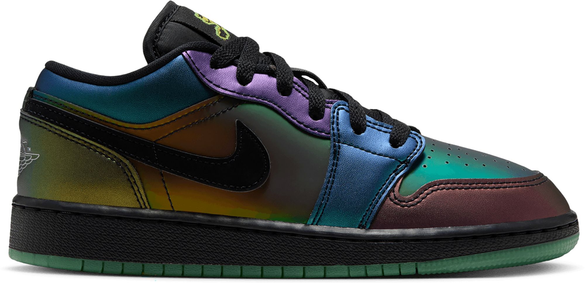 Jordan Kids' Grade School Air Jordan 1 Low SE 'Magic Ball' Basketball Shoes, Size 5, Black/Silver/Green