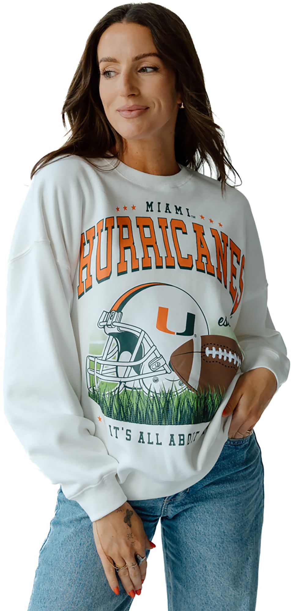 Gameday Social Women's Miami Hurricanes White Crewneck Sweatshirt