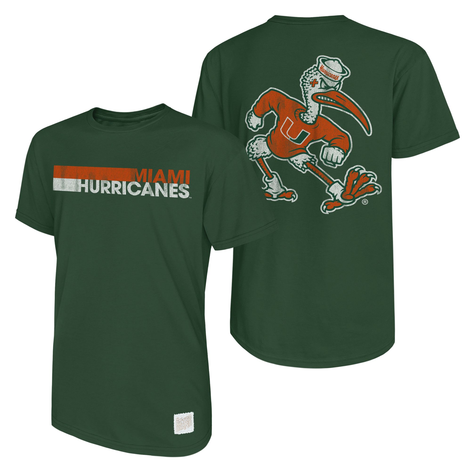 Retro Brand Men's Miami Hurricanes Green Vintage T-Shirt