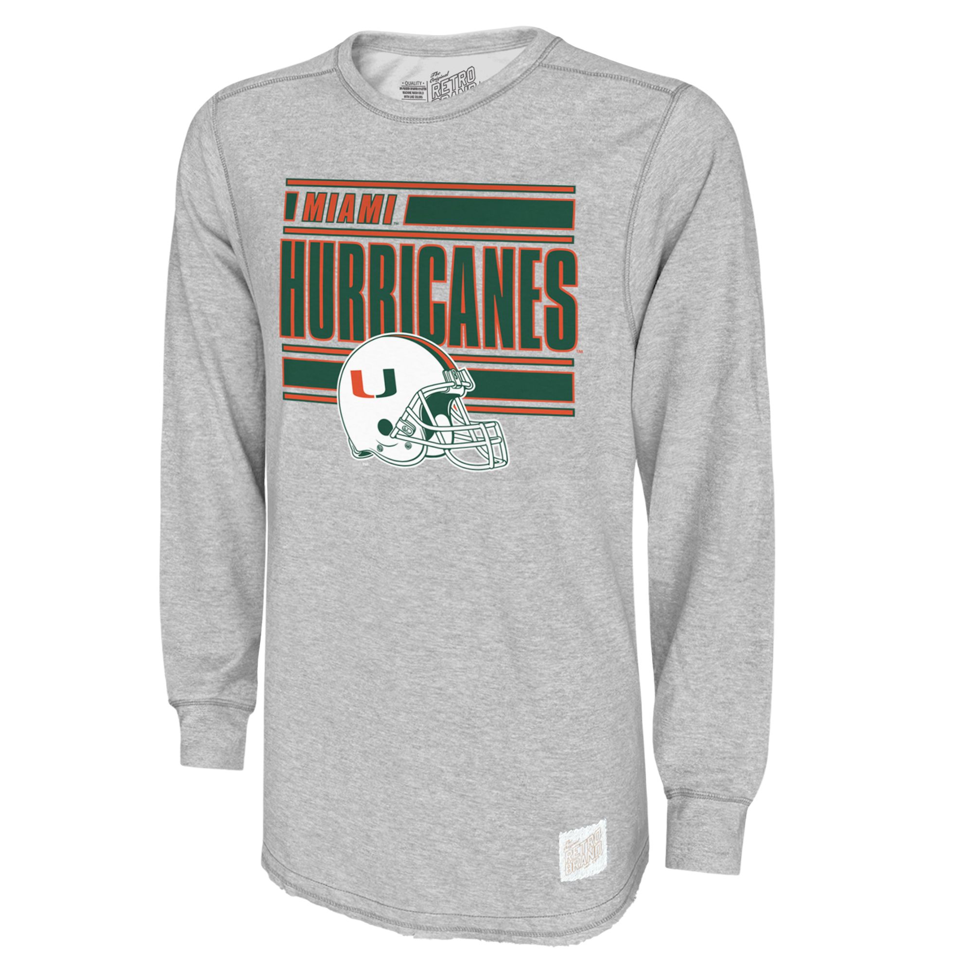 Retro Brand Men's Miami Hurricanes Grey Helmet Crewneck Sweatshirt