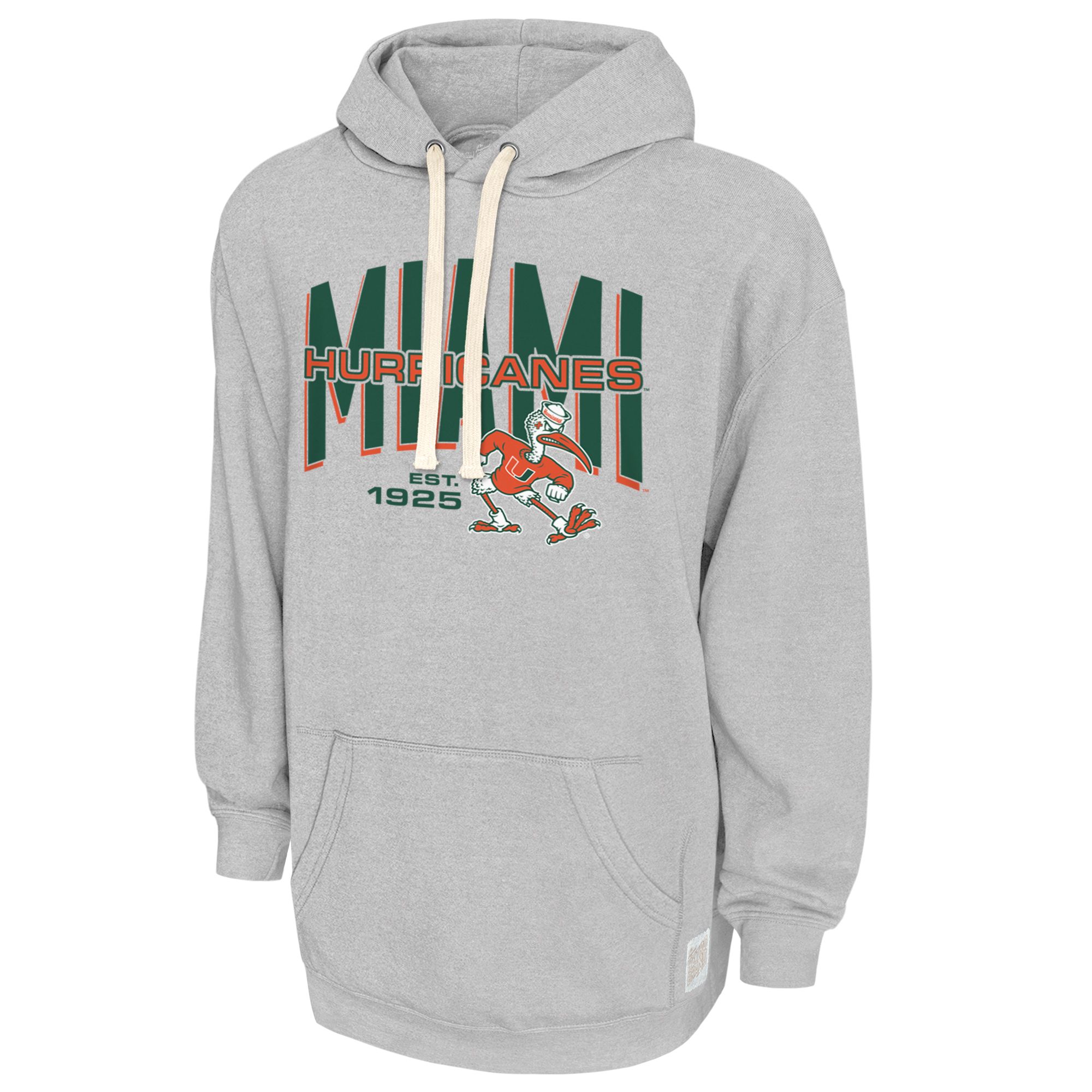 Retro Brand Adult Miami Hurricanes Logo Grey Tri-Blend Hoodie