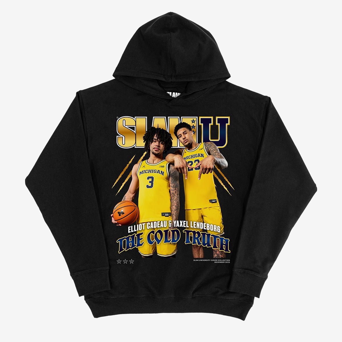 SLAM Adult Michigan Wolverines Elliot Cadeau and Yaxel Lendeborg Black Pullover Hoodie