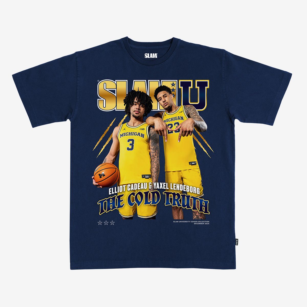 SLAM Adult Michigan Wolverines Elliot Cadeau and Yaxel Lendeborg Navy T-Shirt