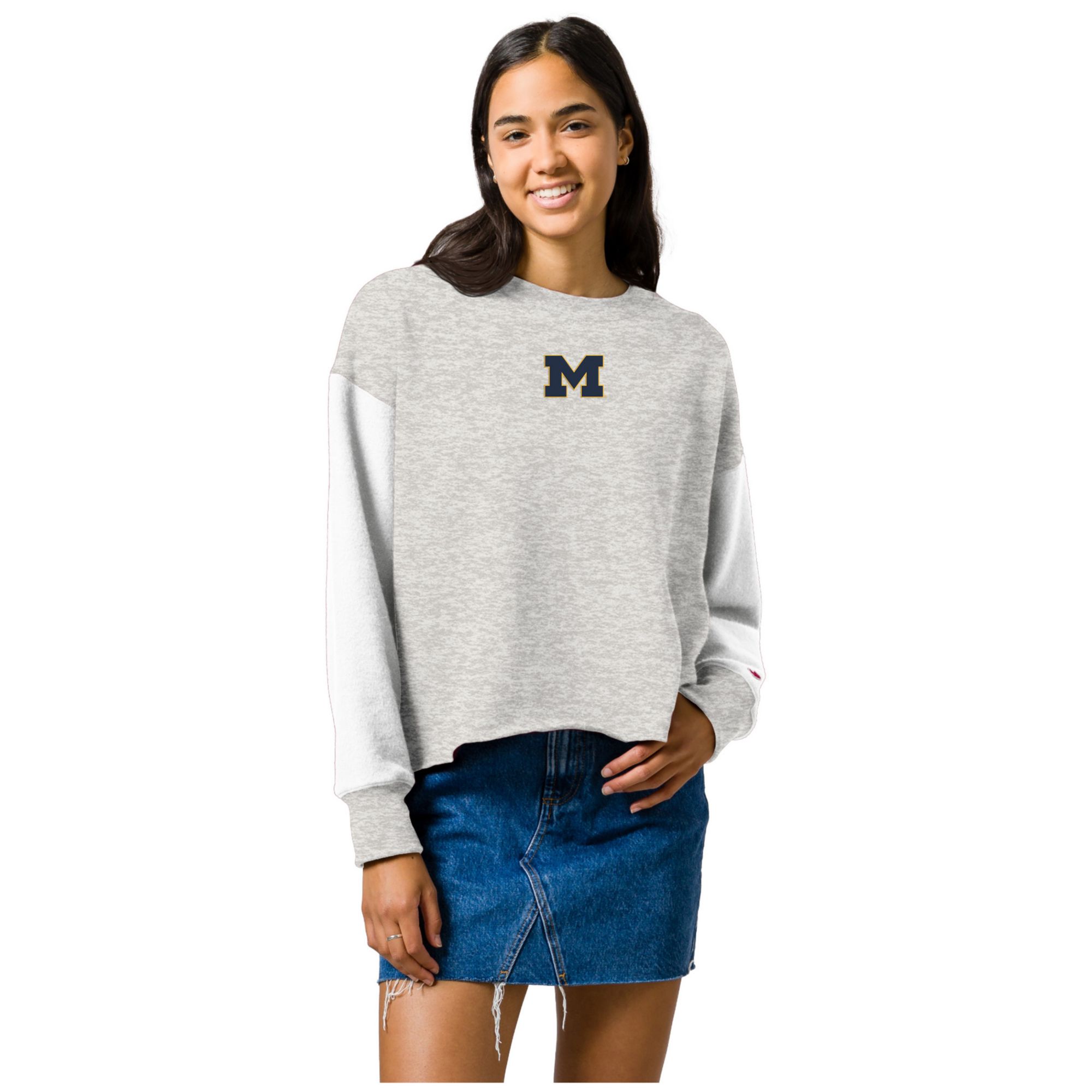 League-Legacy Women's Michigan Wolverines Steel Grey Relaxed Fit Crewneck Sweatshirt