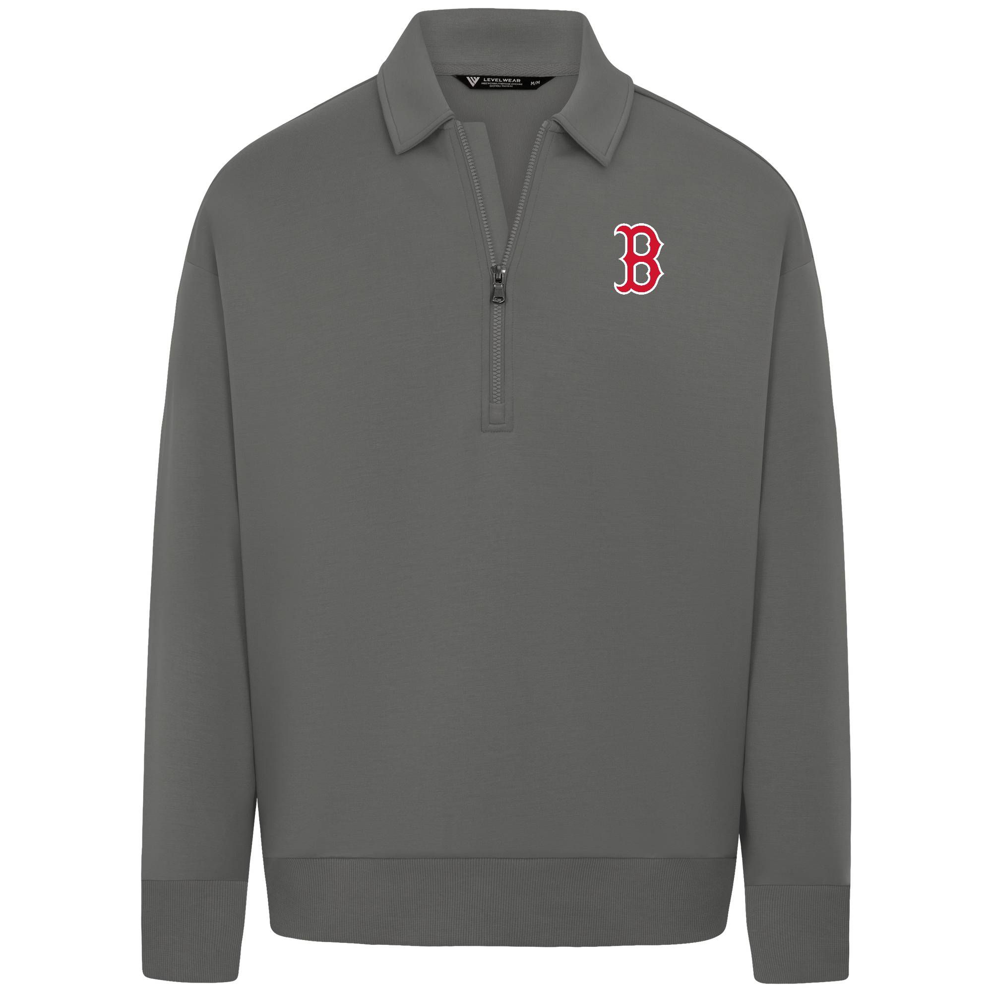 Levelwear Men's Boston Red Sox Grey Luxe Logo 1/4 Zip Pullover