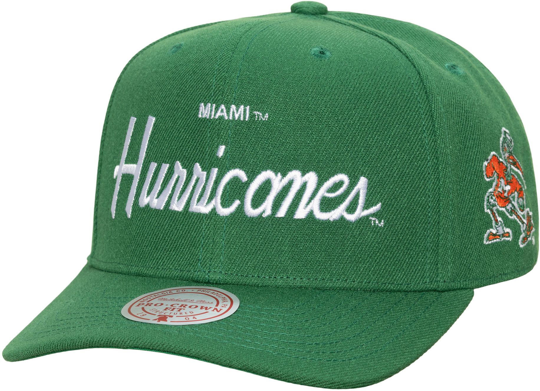 Mitchell &amp; Ness Adult Miami Hurricanes Green Head Coach Pro Snapback Adjustable Hat
