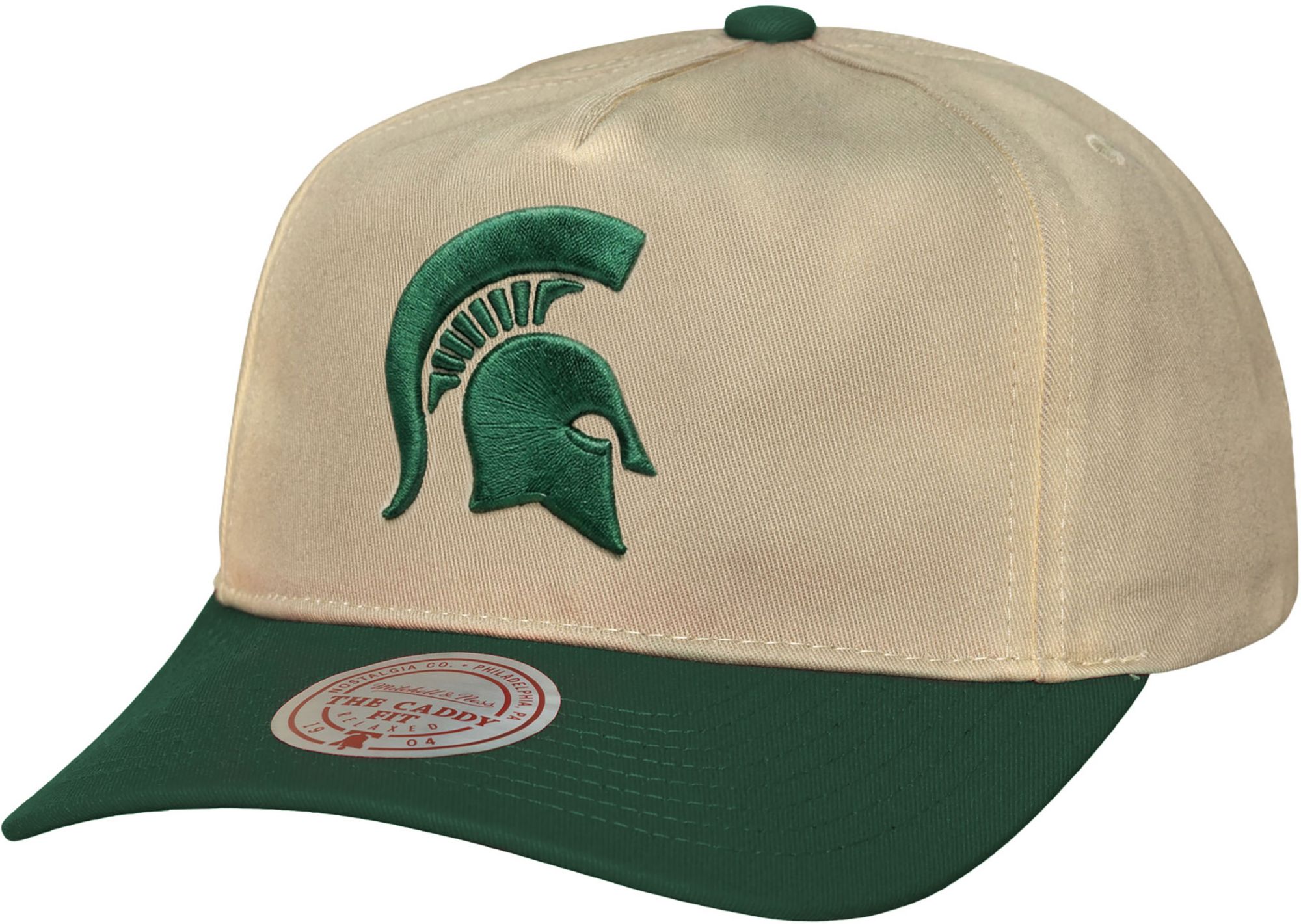 Mitchell &amp; Ness Adult Michigan State Spartans Off White and Green Retro Roots Caddy Adjustable Hat