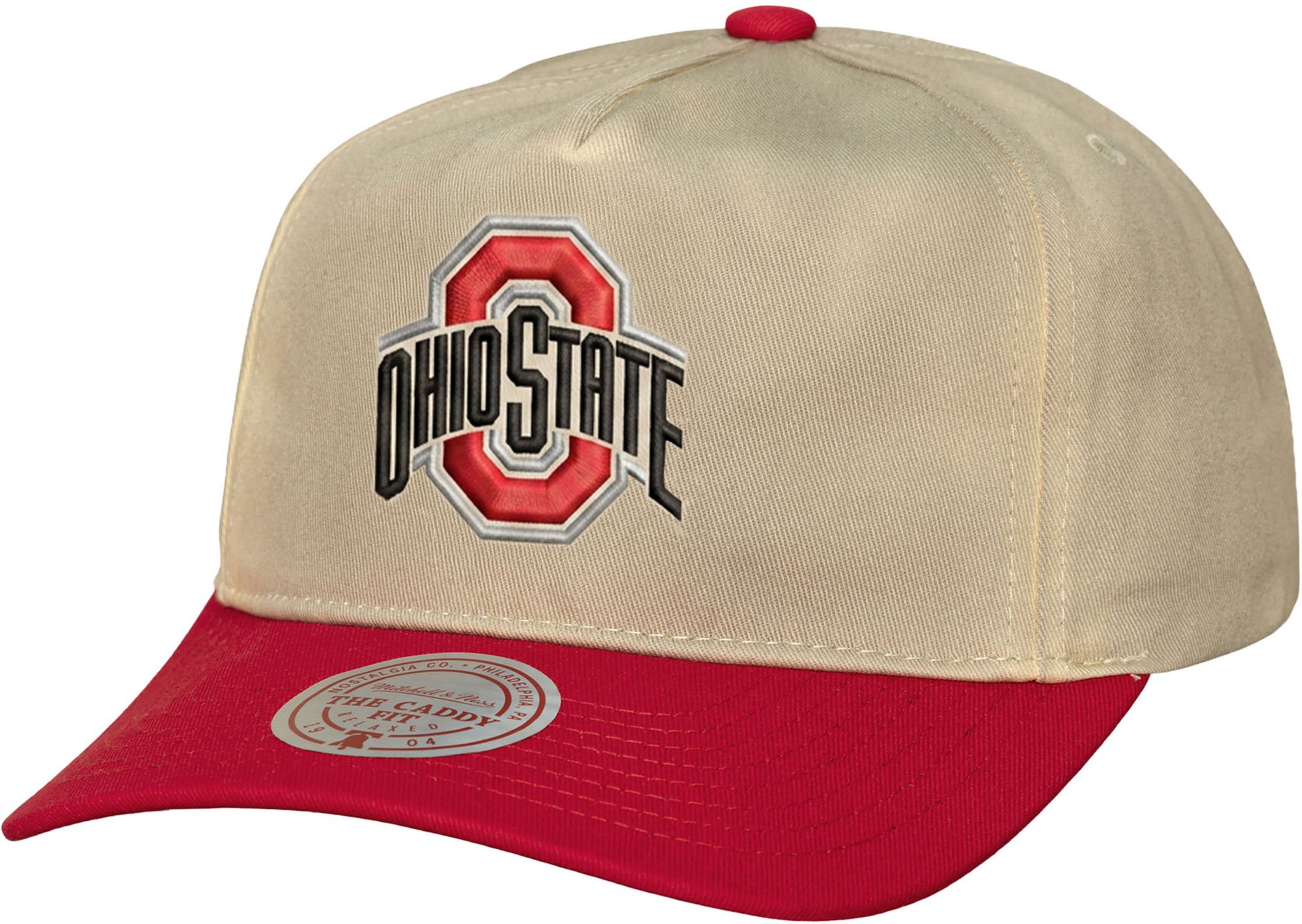 Mitchell &amp; Ness Adult Ohio State Buckeyes Off White and Red Retro Roots Caddy Adjustable Hat
