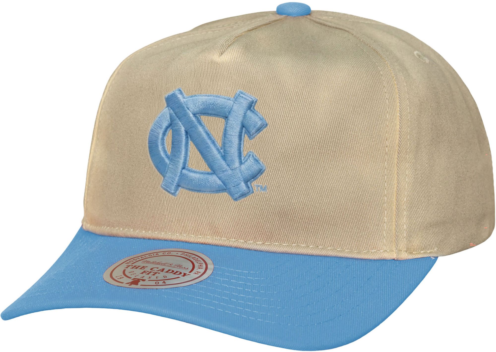 Mitchell &amp; Ness Adult North Carolina Tar Heels Off White and Light Blue Retro Roots Caddy Adjustable Hat