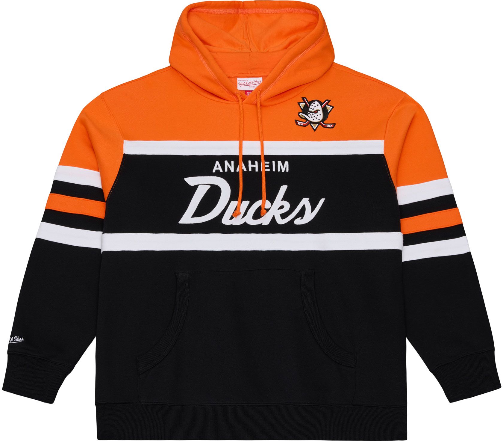 Mitchell &amp; Ness Men's Anaheim Ducks Black and Orange Head Coach Pullover Hoodie
