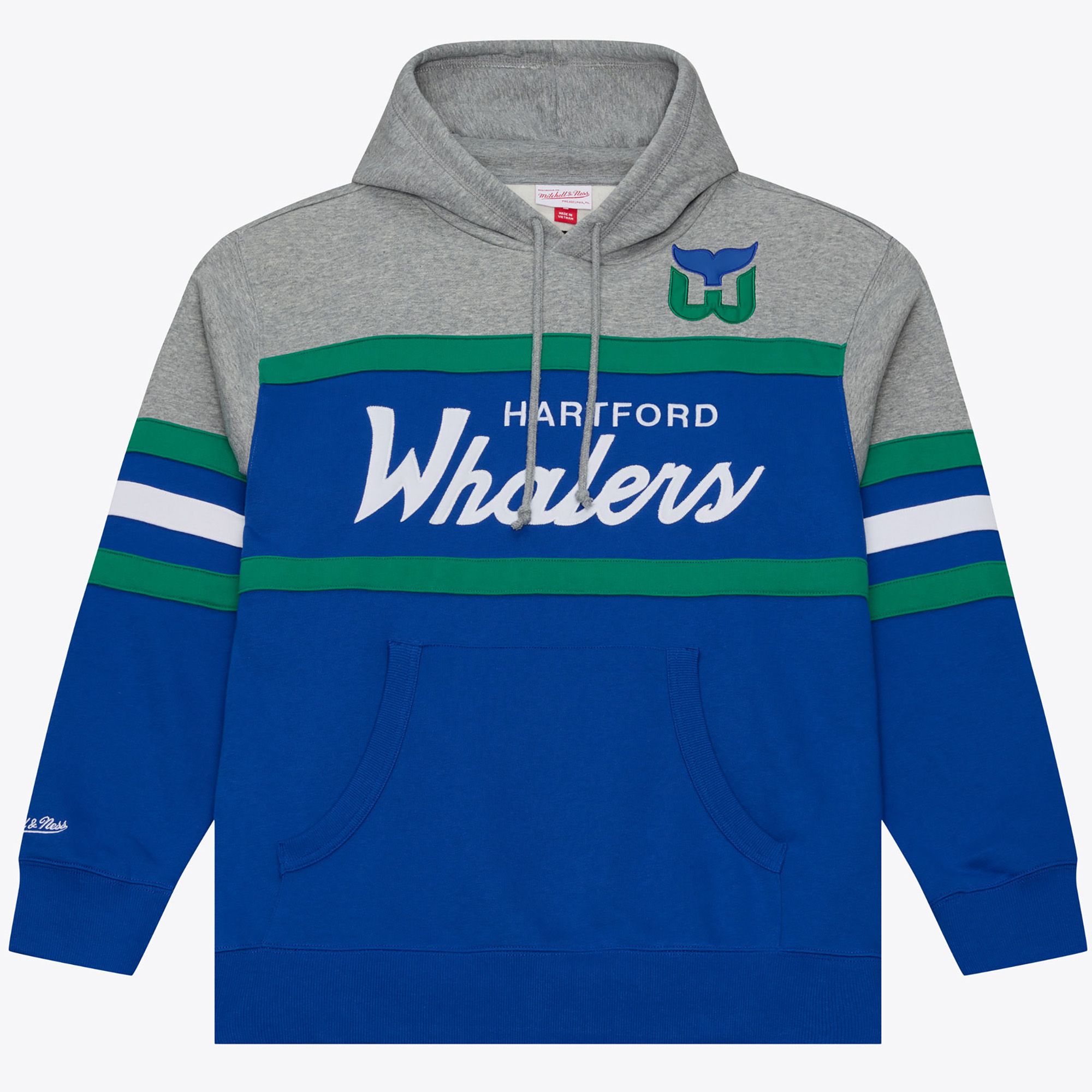 Mitchell & Ness Men's Hartford Whalers Royal and Grey Head Coach Pullover Hoodie, XL, Blue
