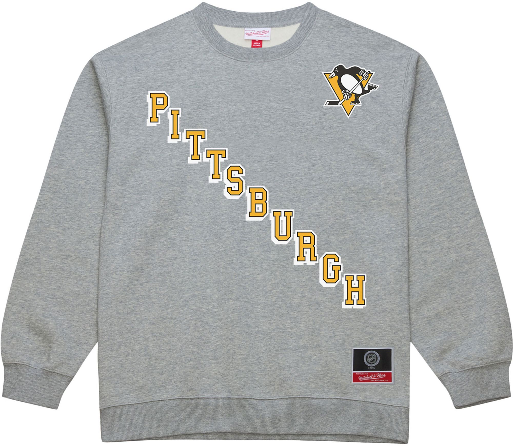 Mitchell & Ness Men's Pittsburgh Penguins Gray Wordmark Fleece Crewneck Sweatshirt