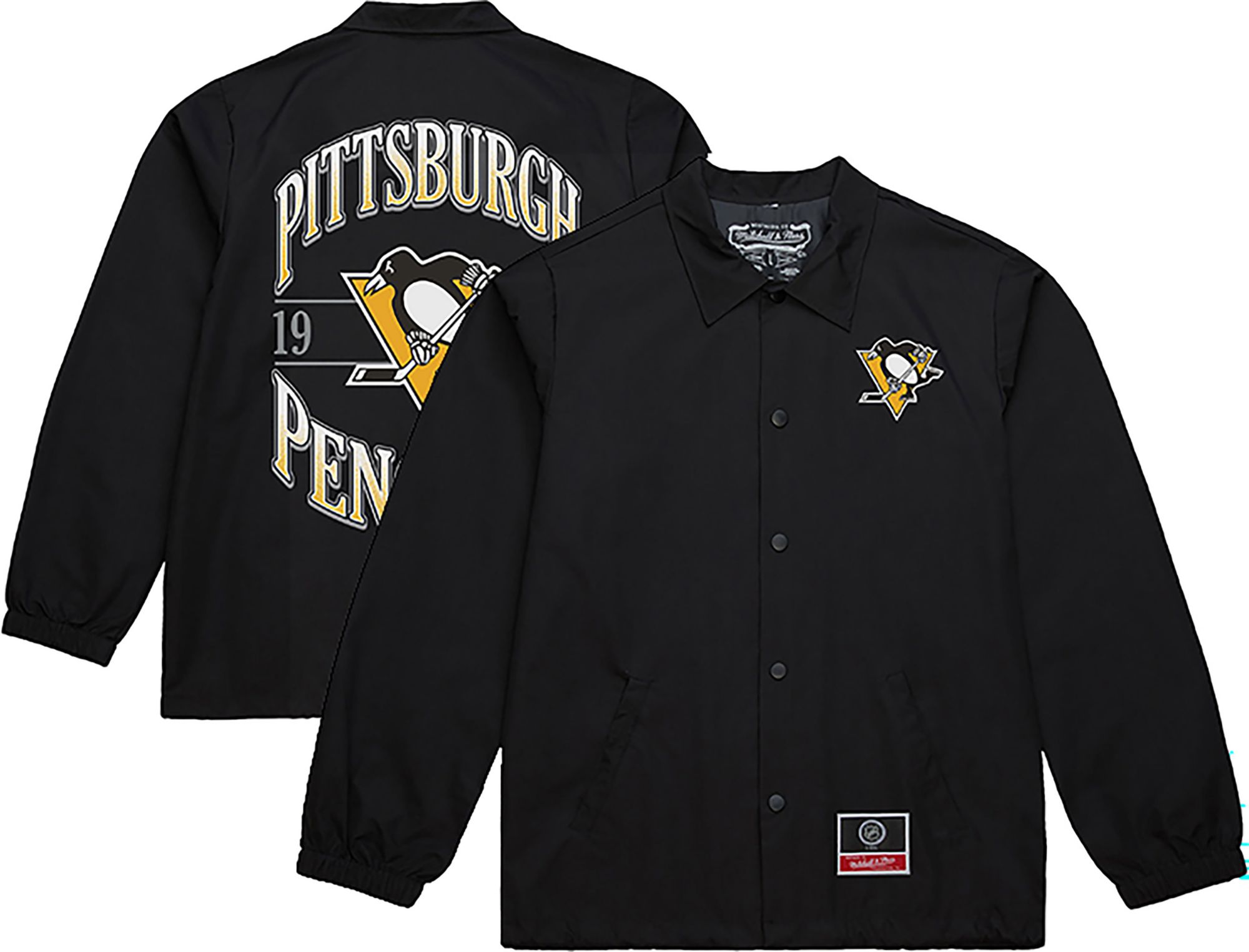 Mitchell & Ness Men's Pittsburgh Penguins Black Logo Coach Jacket