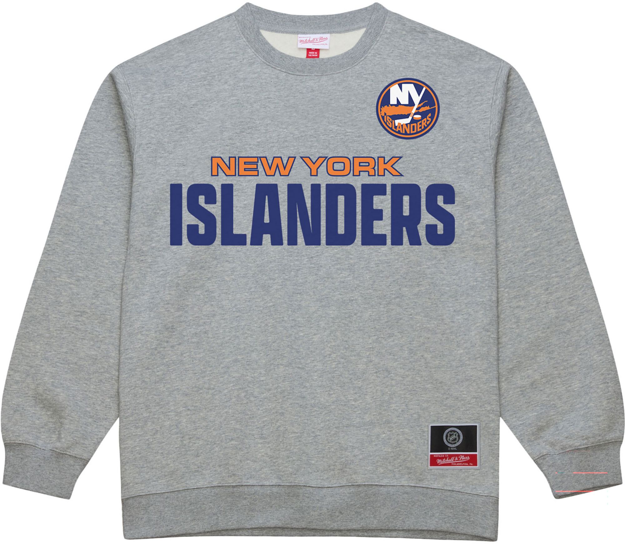 Mitchell & Ness Men's New York Islanders Grey Heather Wordmark Fleece Sweatshirt