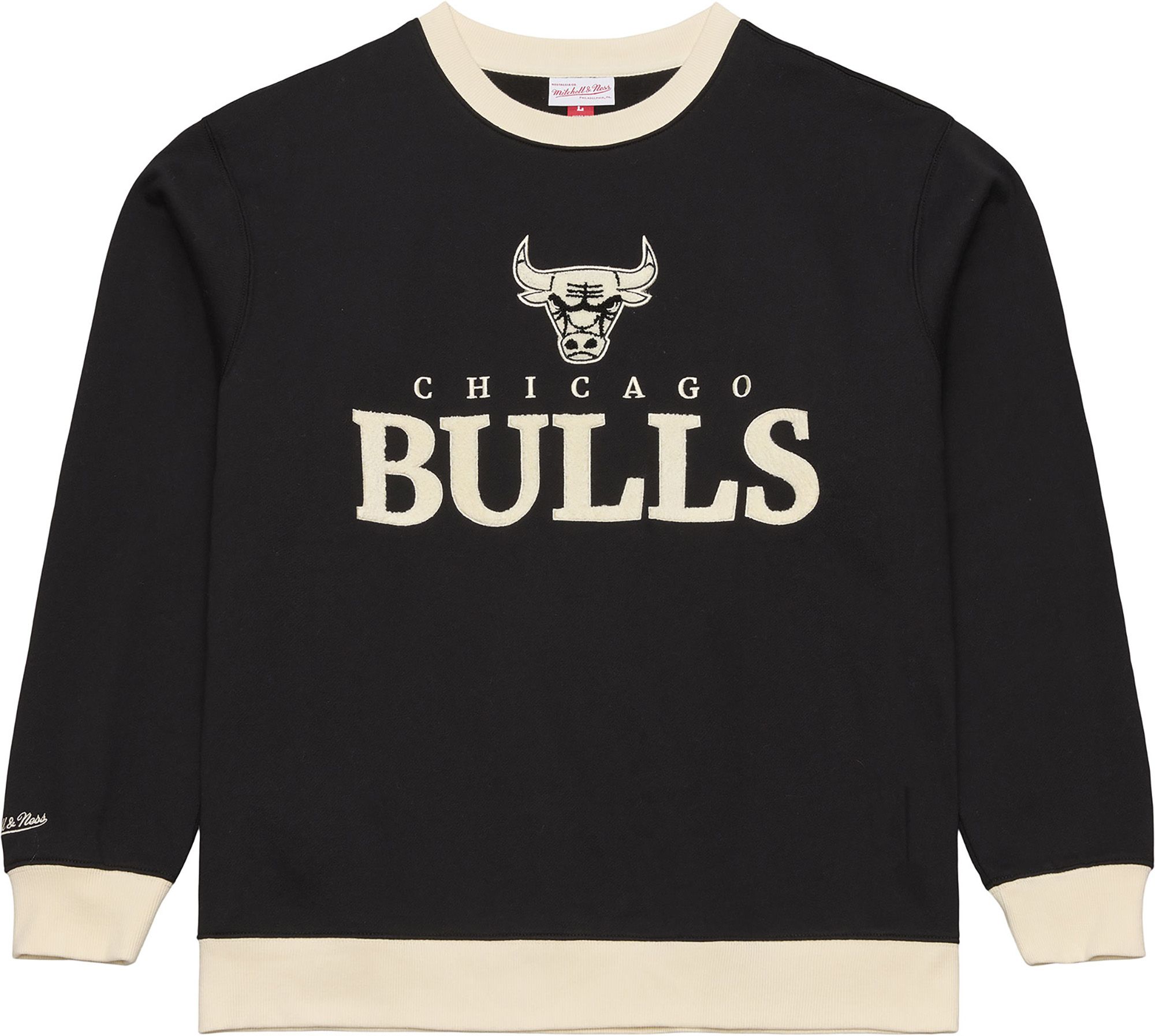 Men's Mitchell & Ness  Black Chicago Bulls Cookies & Cream Fleece Crewneck Sweatshirt