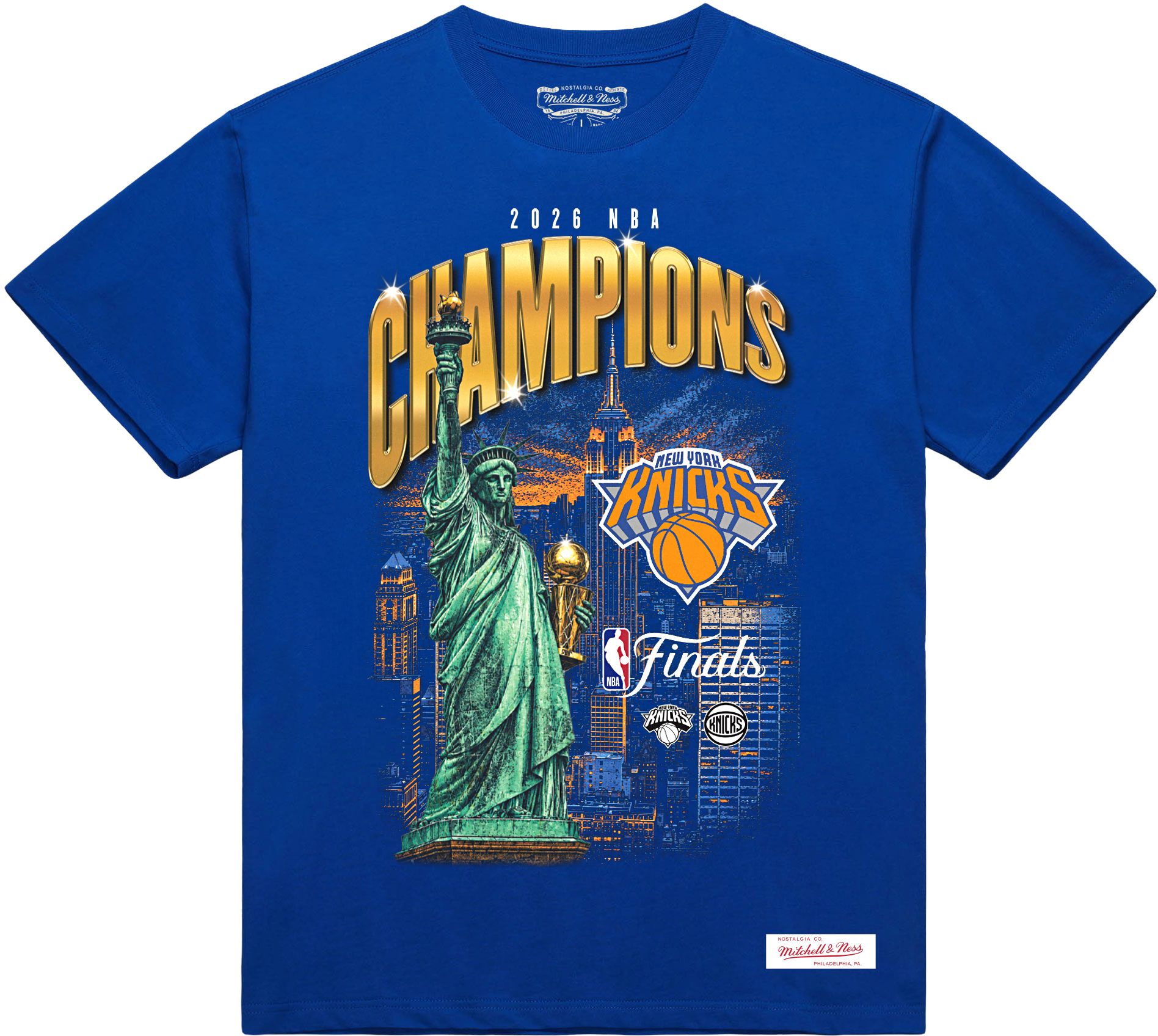 Mitchell & Ness Adult 2026 NBA Champions New York Knicks City Skyline Royal T-Shirt, Men's
