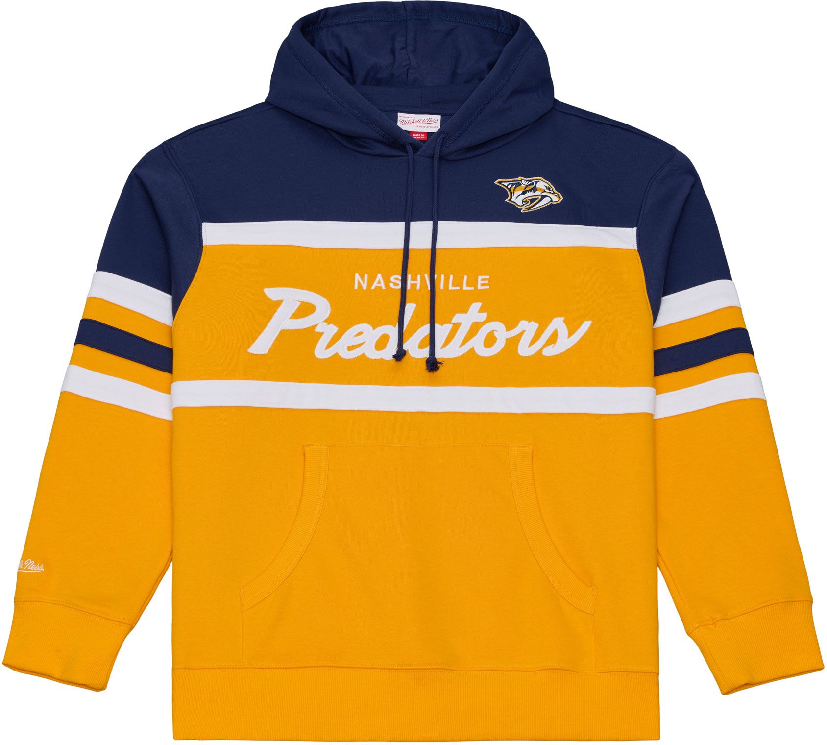 Mitchell &amp; Ness Men's Nashville Predators Navy and Gold Head Coach Pullover Hoodie