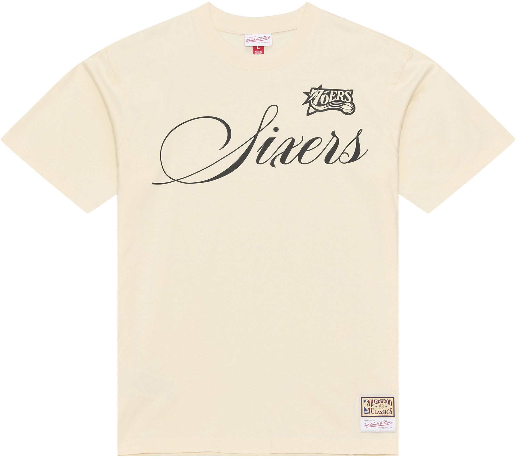Men's Mitchell & Ness  Cream Philadelphia 76ers Hardwood Classics Cookies & Cream T-Shirt
