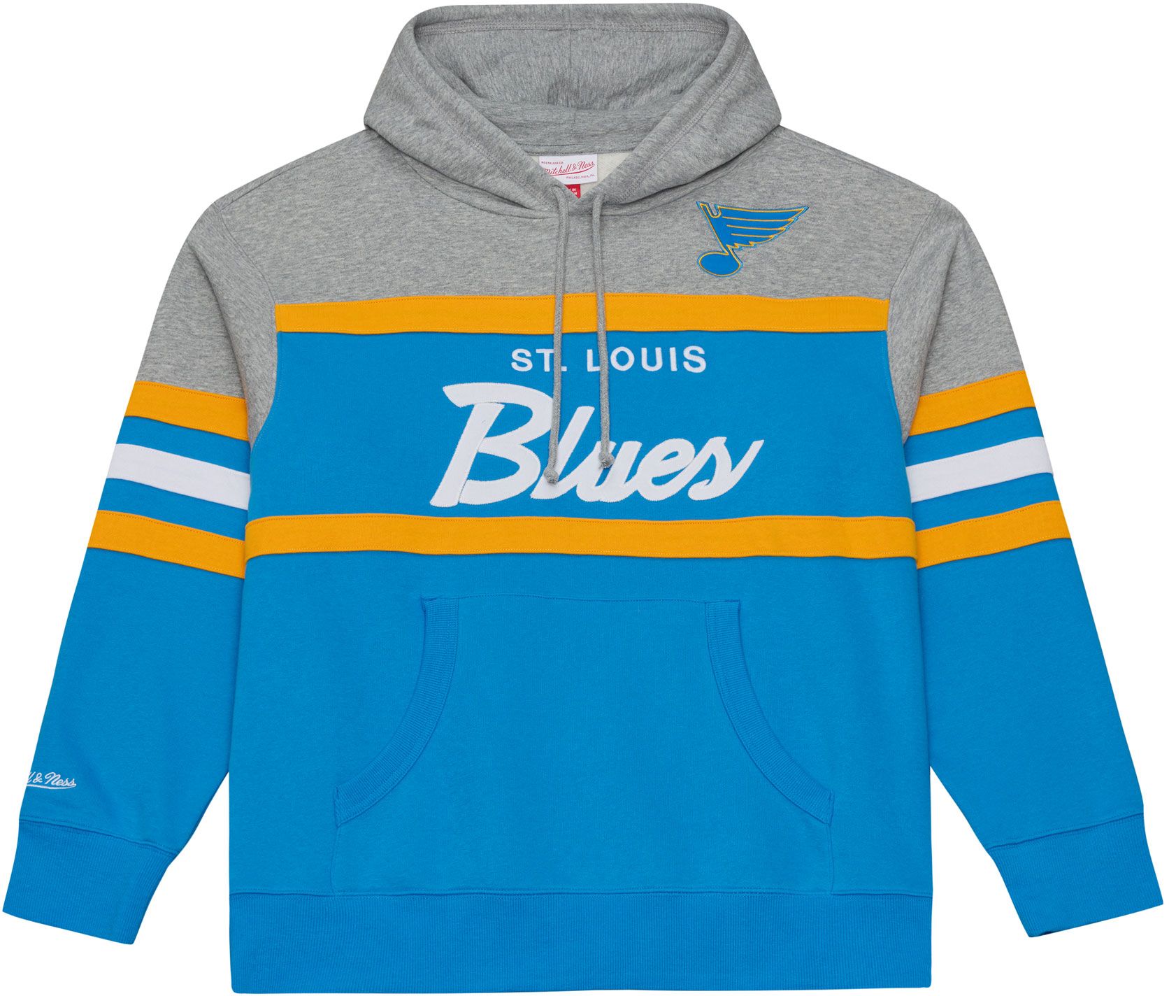 Mitchell &amp; Ness Men's St. Louis Blues Grey Heather and Light Blue Head Coach Pullover Hoodie