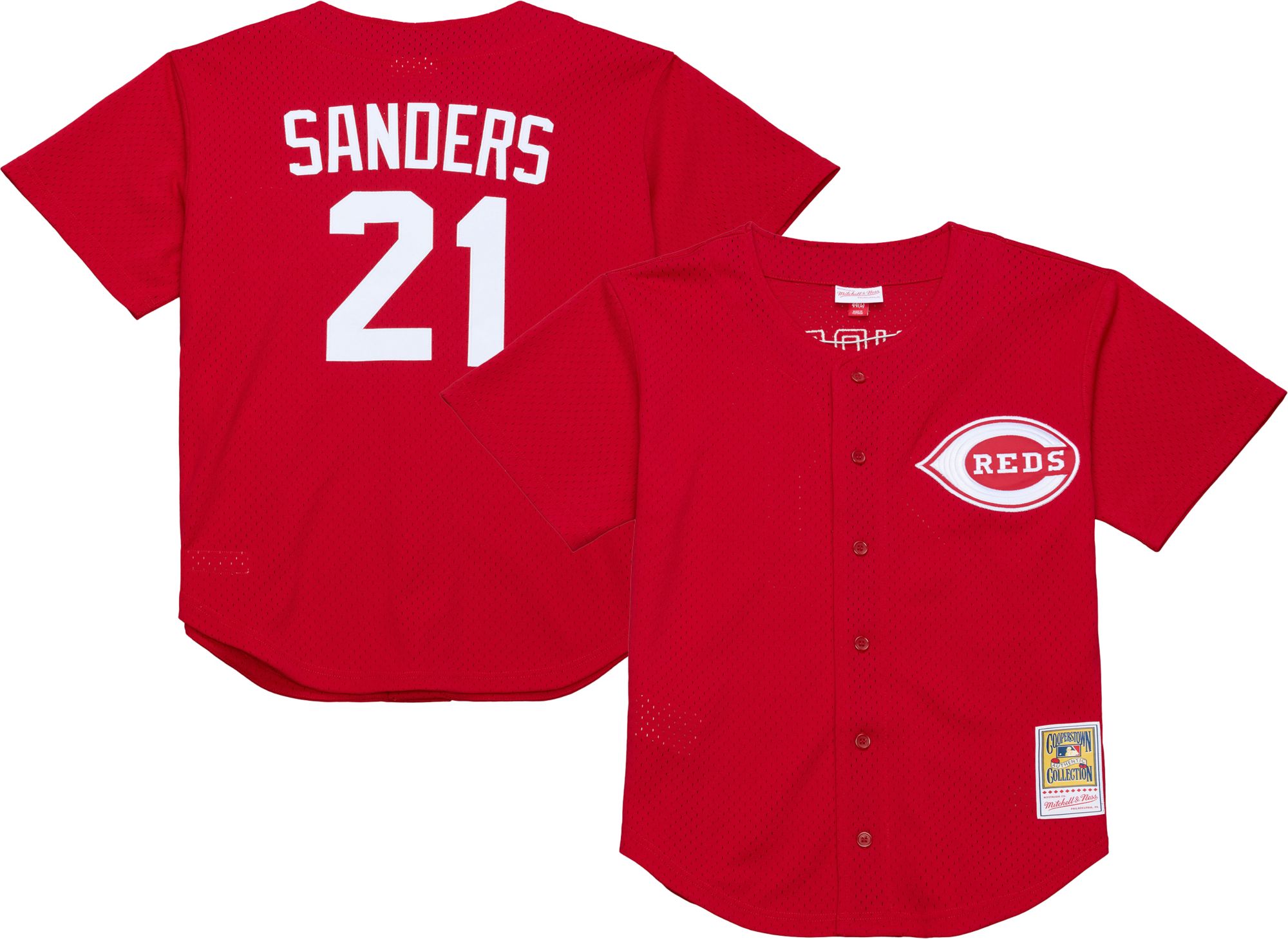 Mitchell &amp; Ness Men's Deion Sanders #21 Red Cooperstown Alternate Mesh Batting Practice Jersey