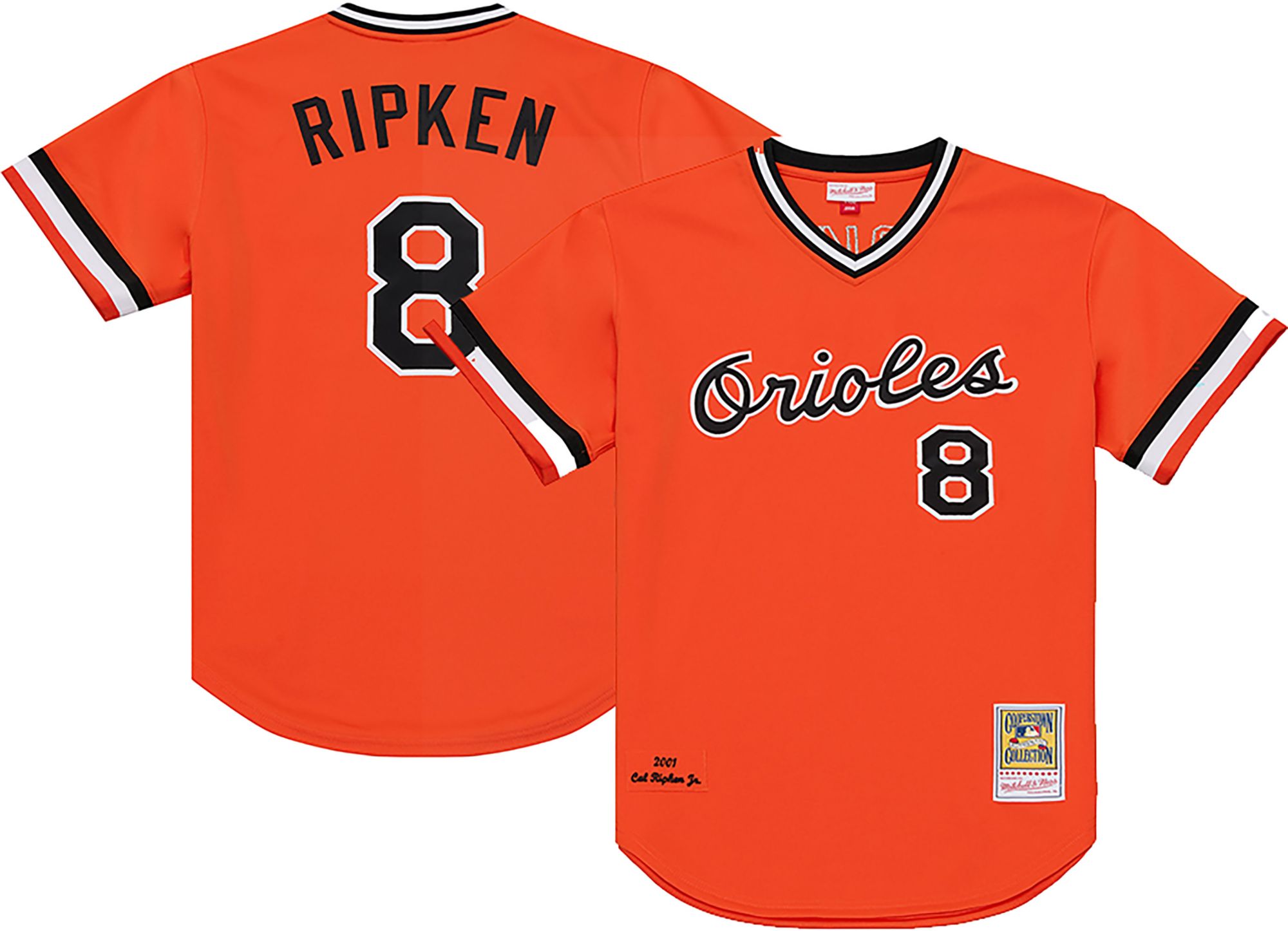 Mitchell &amp; Ness Men's Cal Ripken Jr. #8 Orange Cooperstown Alternate Mesh Batting Practice Jersey