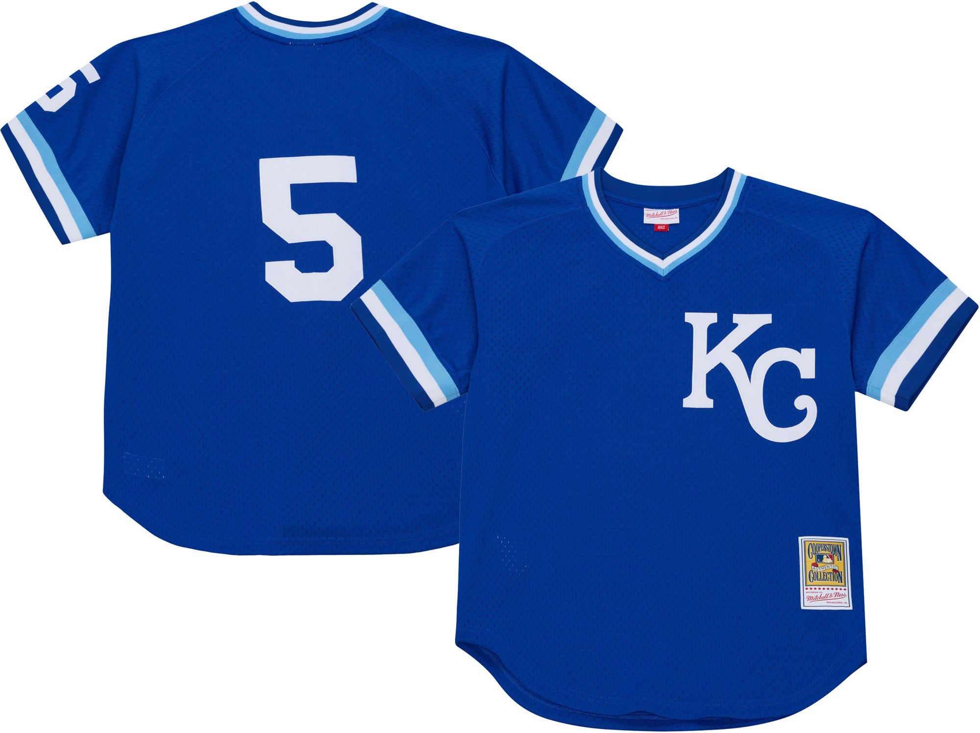 Mitchell &amp; Ness Men's George Brett #5 Royal Cooperstown Alternate Mesh Batting Practice Jersey