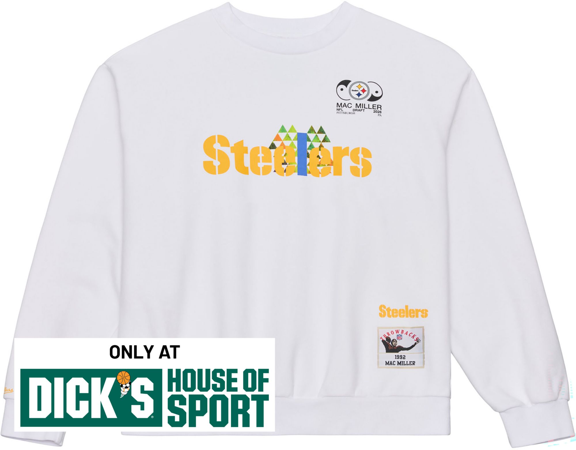 Mitchell & Ness Men's NFL Pittsburgh Steelers x Mac Miller White Slide Crewneck Sweatshirt