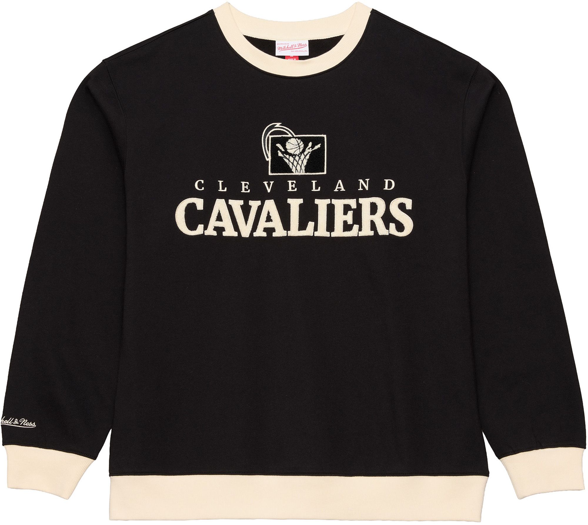 Mitchell & Ness Men's Cleveland Cavaliers Cookies and Cream Crewneck Sweatshirt, Small, Black