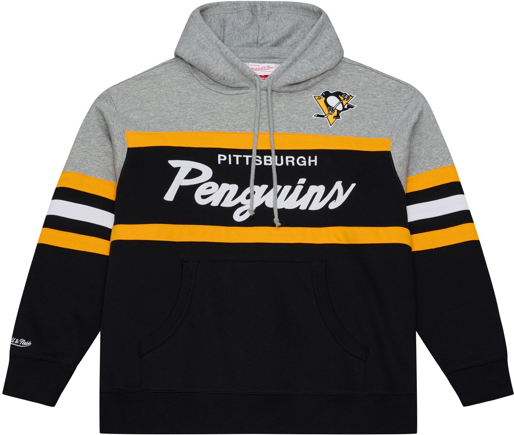 Mitchell &amp; Ness Men's Pittsburgh Penguins Black and Grey Head Coach Pullover Hoodie