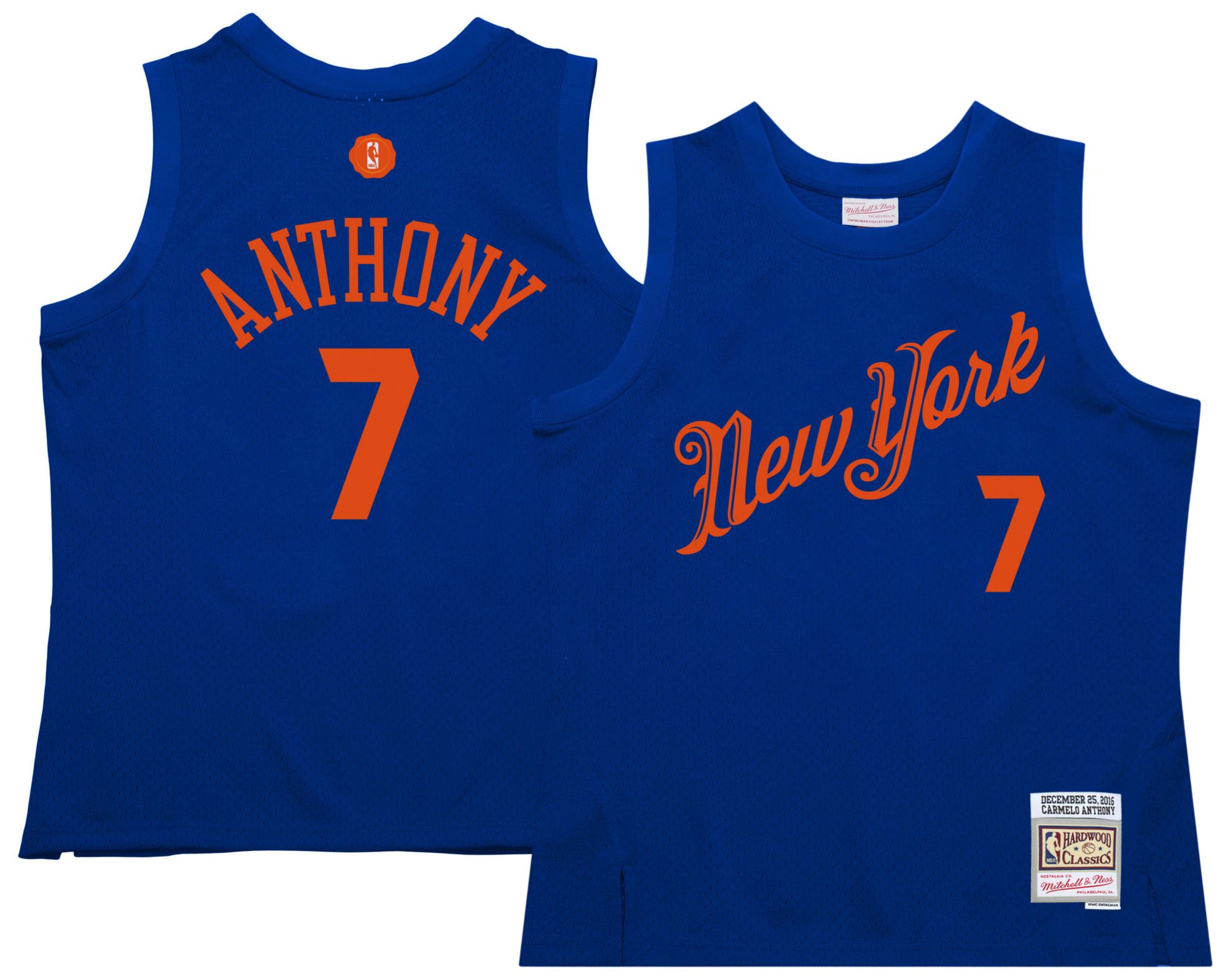 Mitchell & Ness Men's New York Knicks Carmelo Anthony Christmas Jersey, Small, Blue
