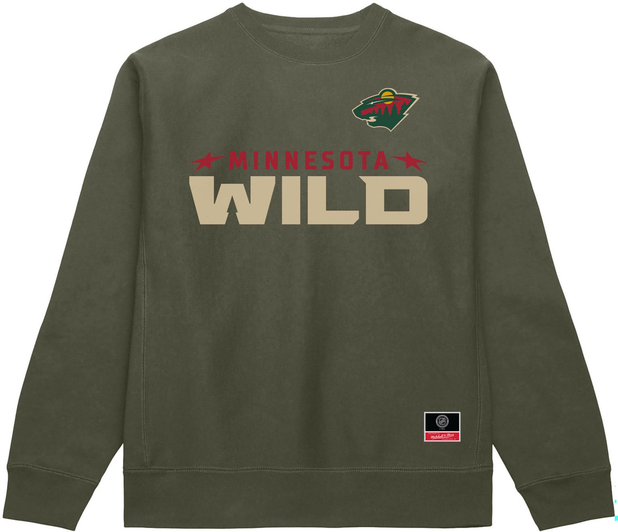 Mitchell & Ness Men's Minnesota Wild Army Green Wordmark Fleece Sweatshirt