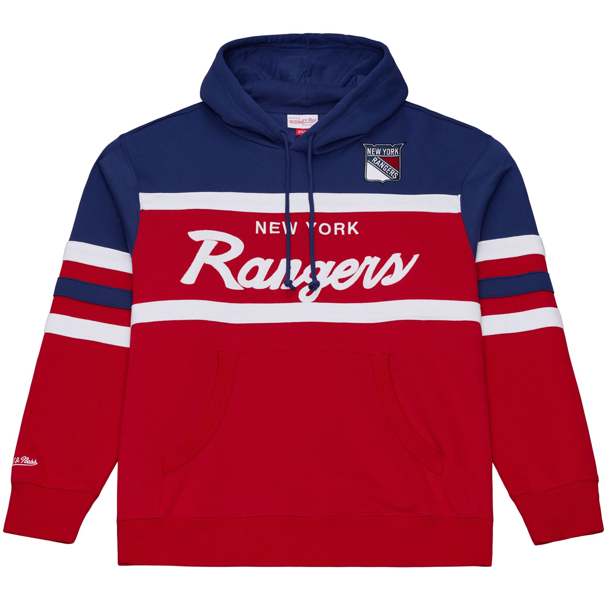 Mitchell &amp; Ness Men's New York Rangers Navy and Red Head Coach Pullover Hoodie