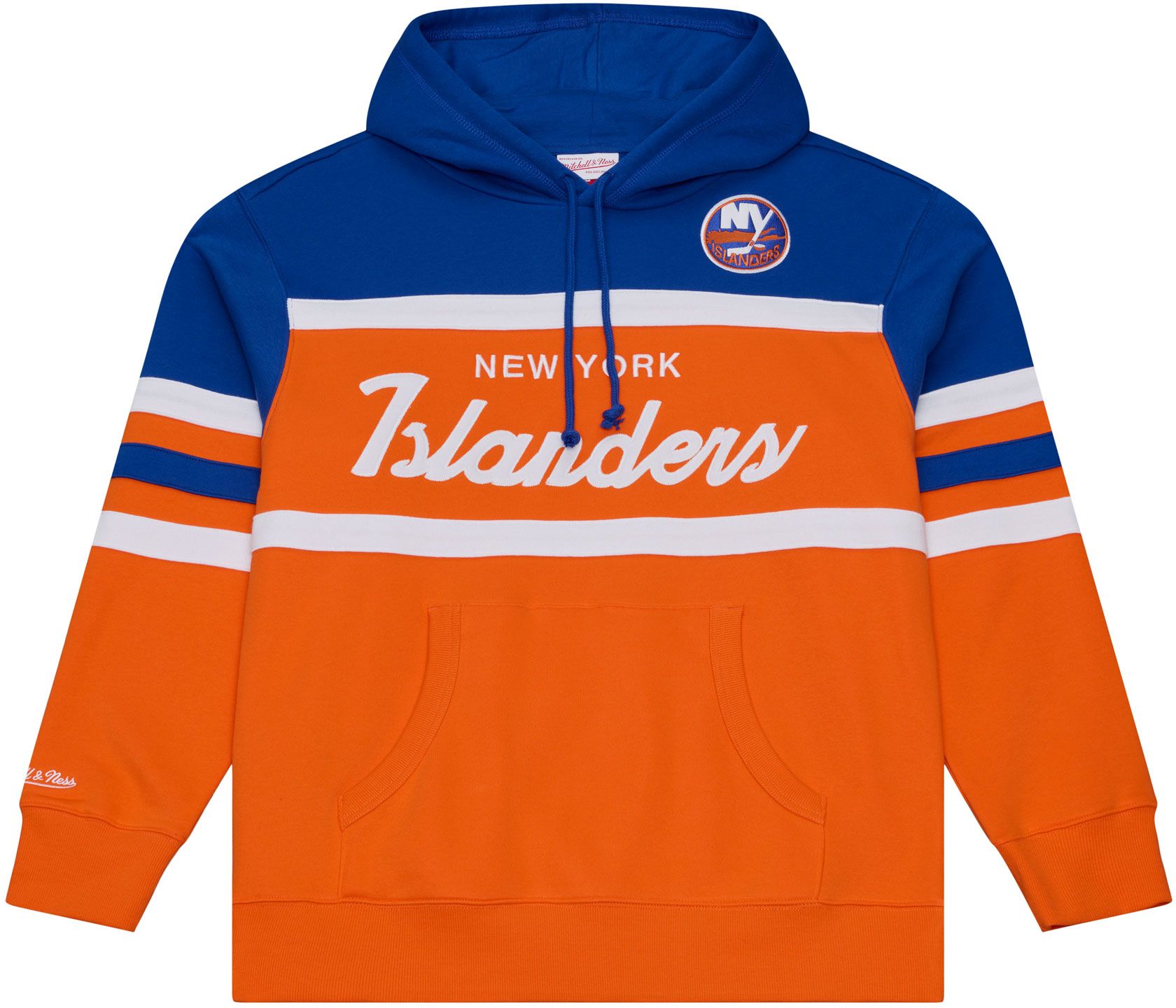 Mitchell &amp; Ness Men's New York Islanders Royal and Orange Head Coach Pullover Hoodie