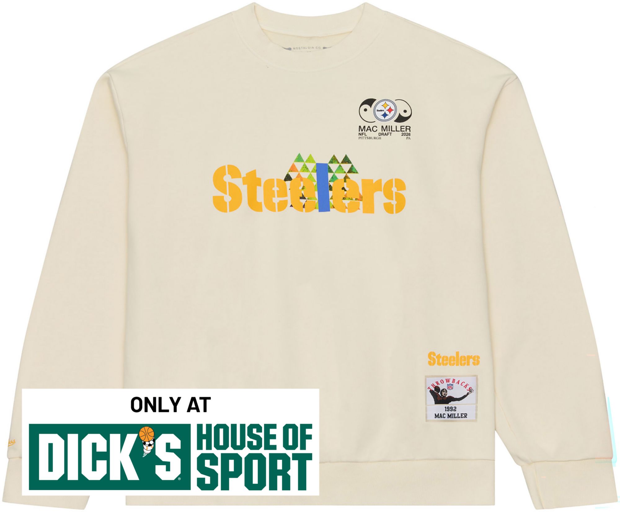 Mitchell & Ness Men's NFL Pittsburgh Steelers x Mac Miller Cream Slide Crewneck Sweatshirt